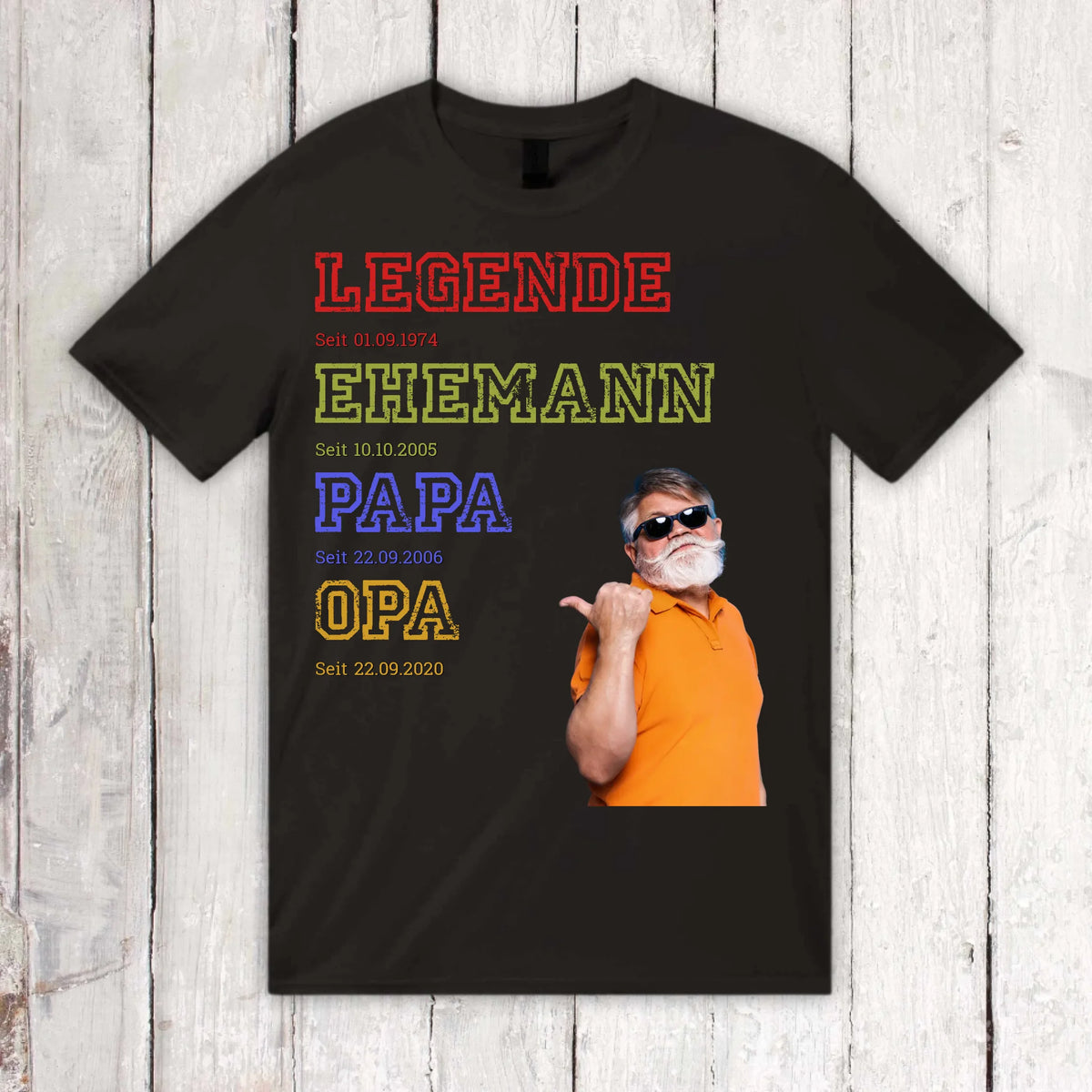 Papa, Mama, Oma, Opa, Legende, Familie mit Foto und Text - Individuelles T-Shirt | Personalize Palace