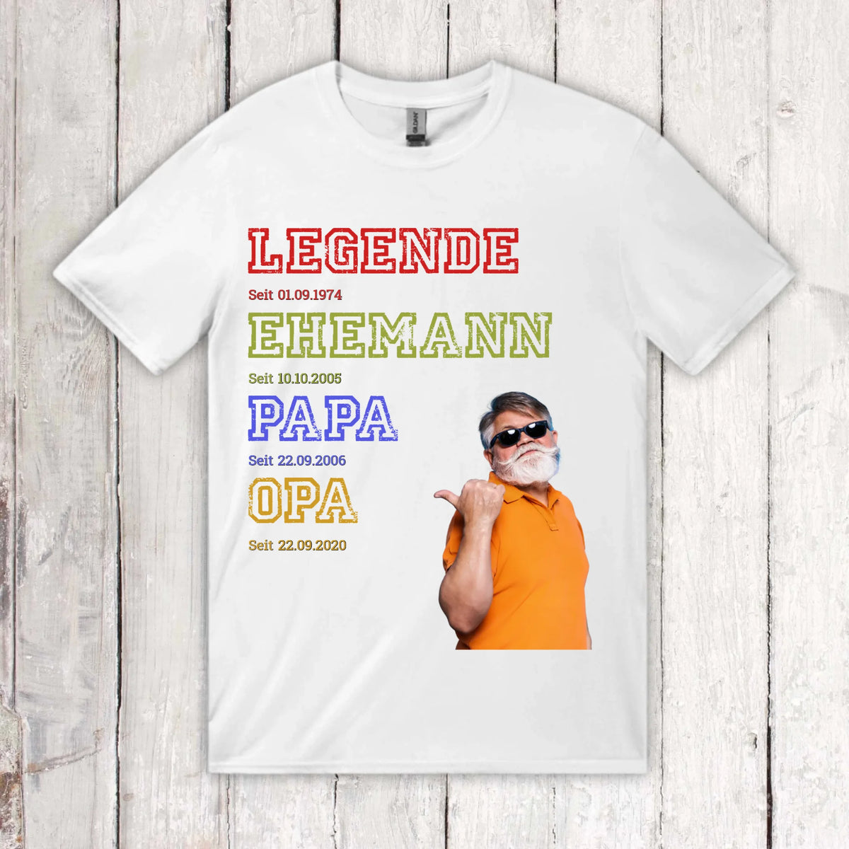 Papa, Mama, Oma, Opa, Legende, Familie mit Foto und Text - Individuelles T-Shirt | Personalize Palace