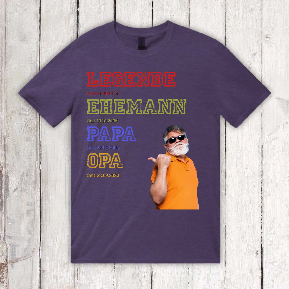 Papa, Mama, Oma, Opa, Legende, Familie mit Foto und Text - Individuelles T-Shirt | Personalize Palace