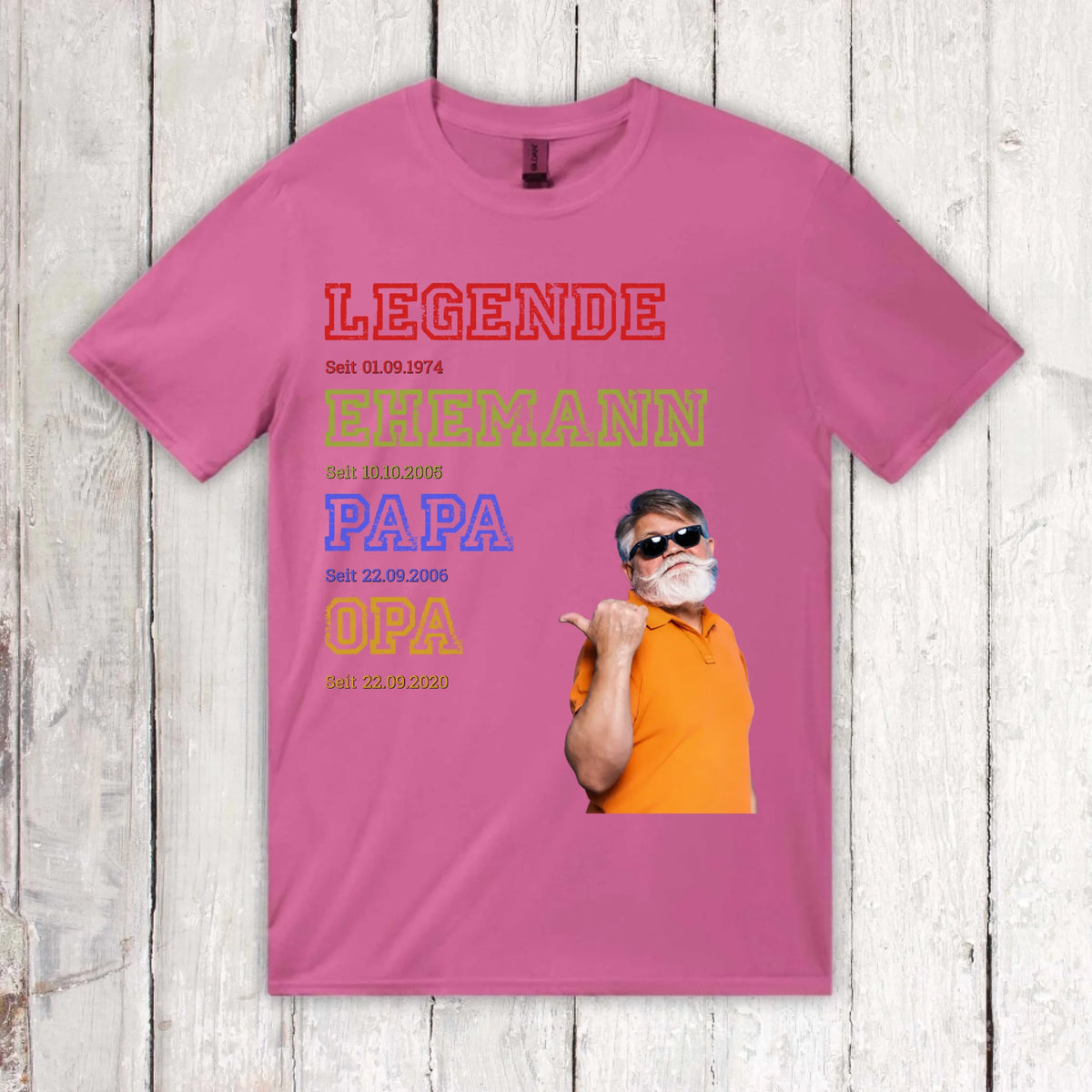 Papa, Mama, Oma, Opa, Legende, Familie mit Foto und Text - Individuelles T-Shirt | Personalize Palace