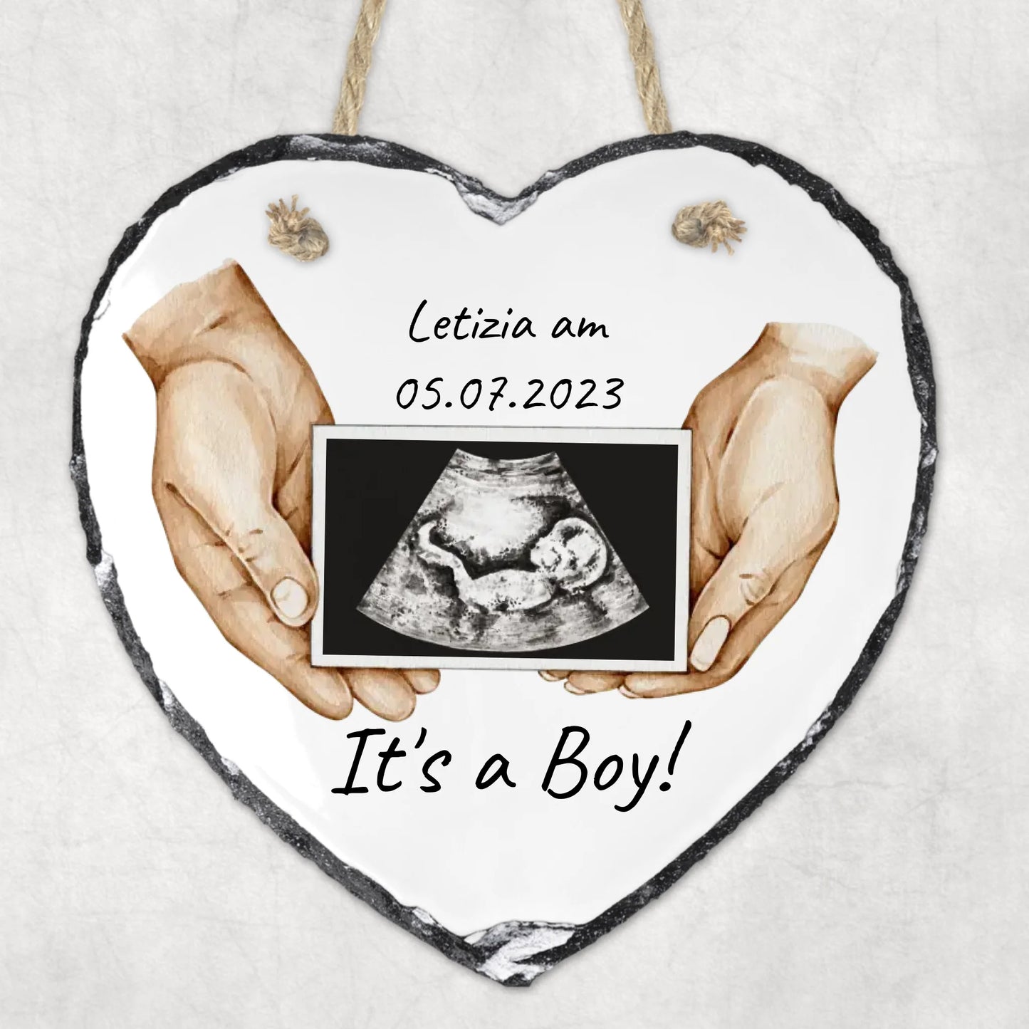 "It's a boy" or "It's a girl" mit Text und Bild - individuelles Schieferherz | Personalize Palace