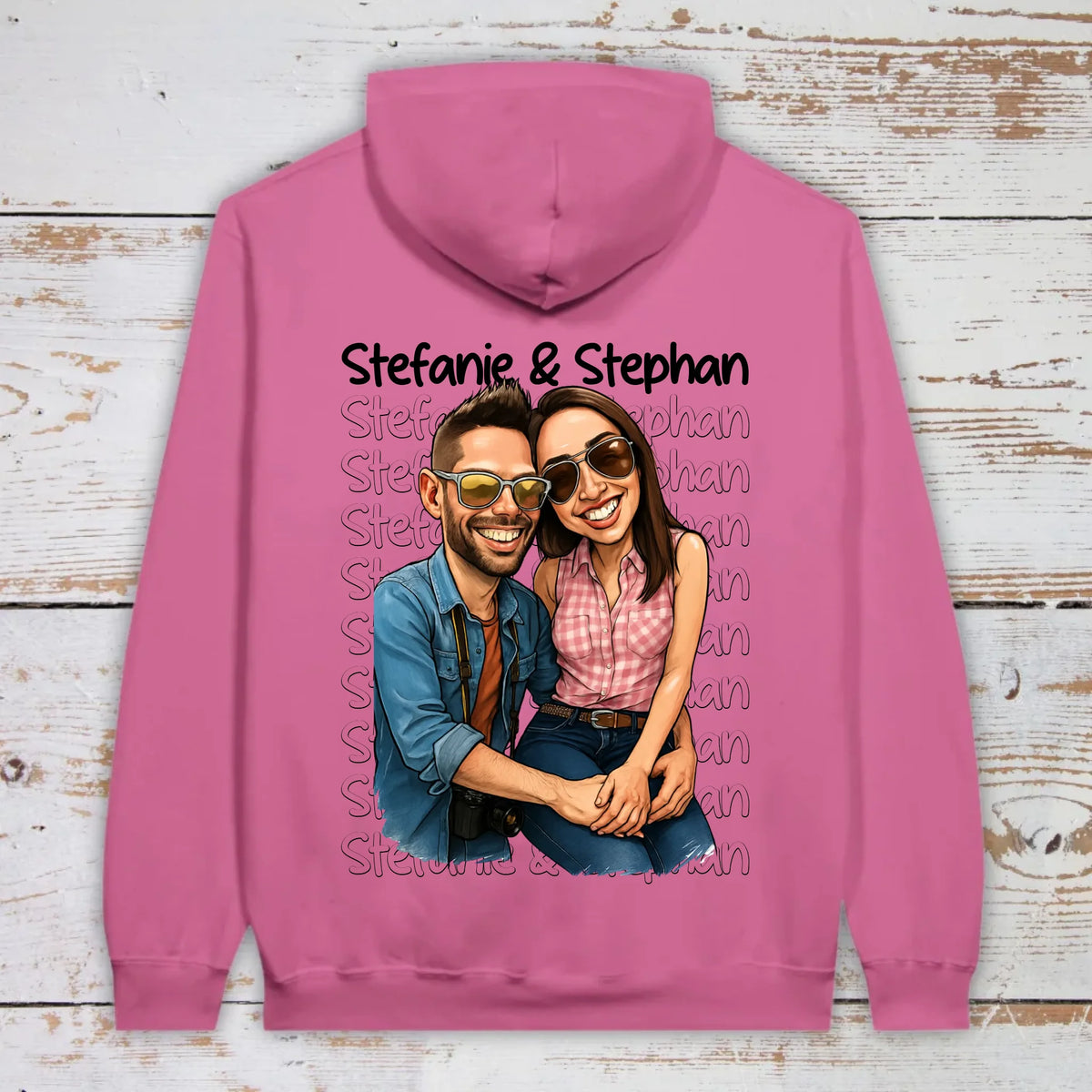 Karikatur Paar Hoodie mit euren Namen und Bild - individueller Hoodie | Personalize Palace