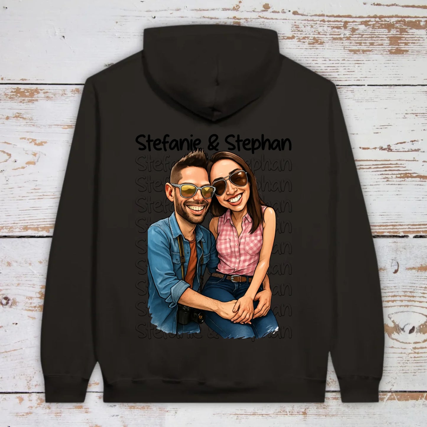 Karikatur Paar Hoodie mit euren Namen und Bild - individueller Hoodie | Personalize Palace