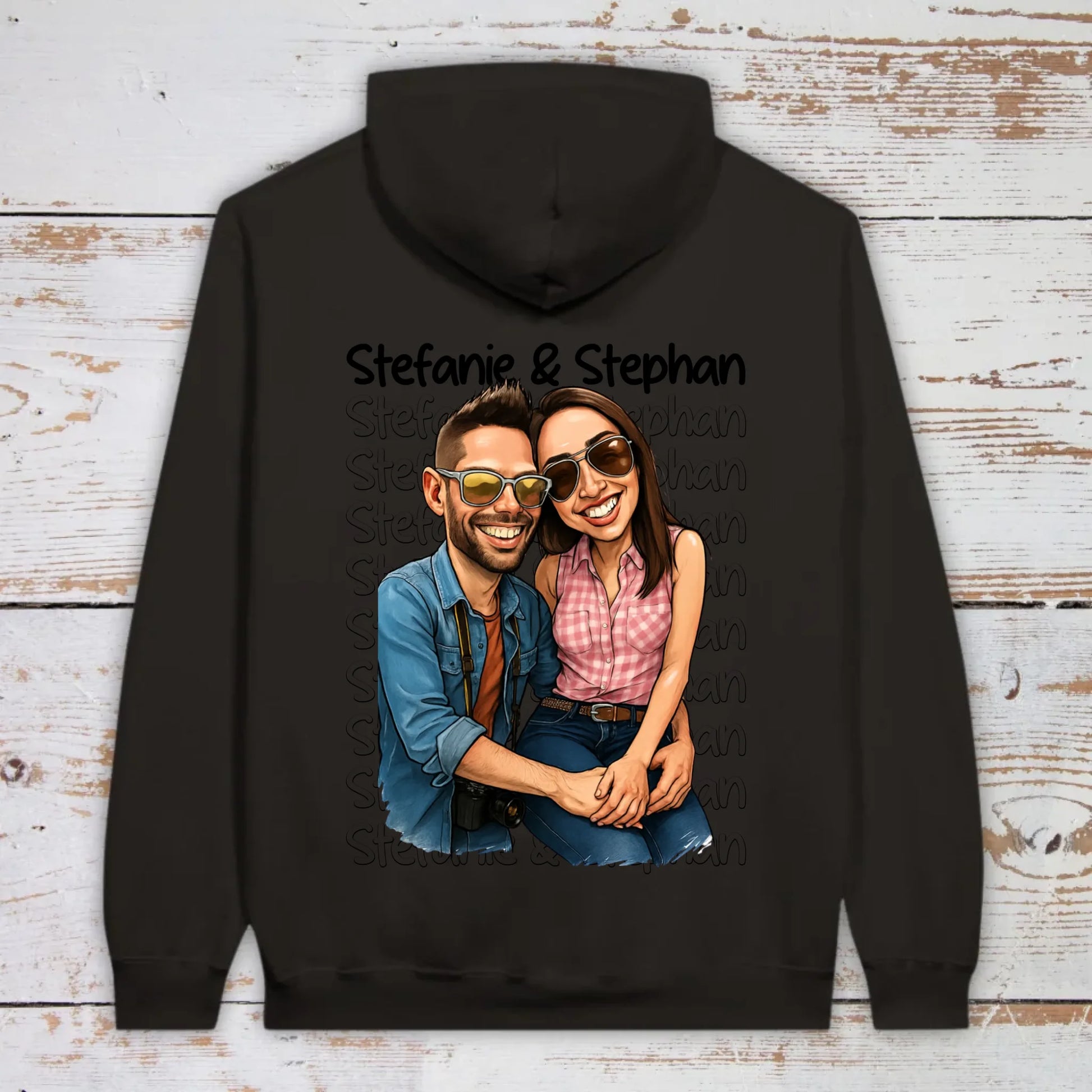 Karikatur Paar Hoodie mit euren Namen und Bild - individueller Hoodie | Personalize Palace