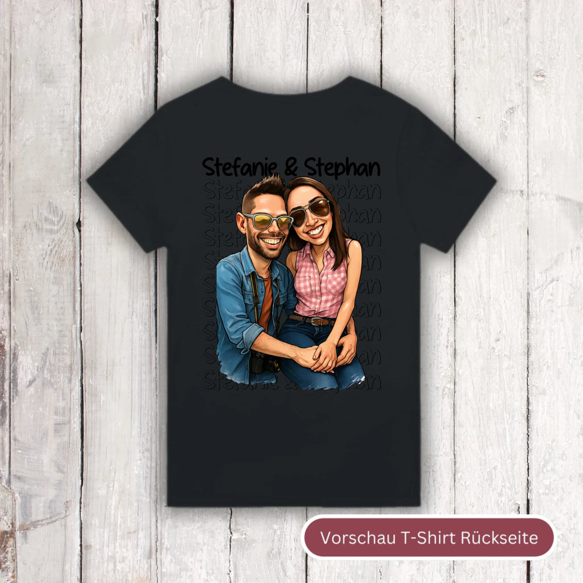 Karikatur Paar Shirt mit euren Namen und Bild - individuelles Shirt | Personalize Palace