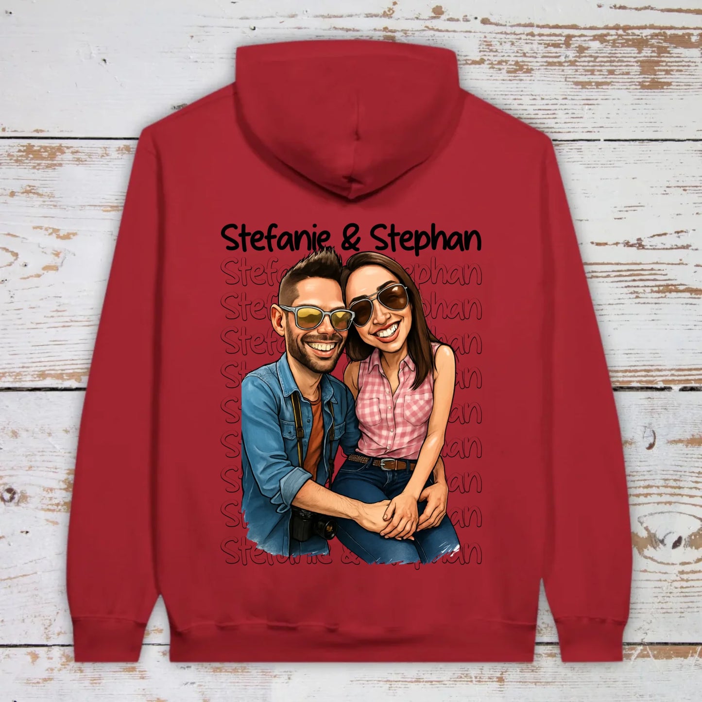 Karikatur Paar Hoodie mit euren Namen und Bild - individueller Hoodie | Personalize Palace