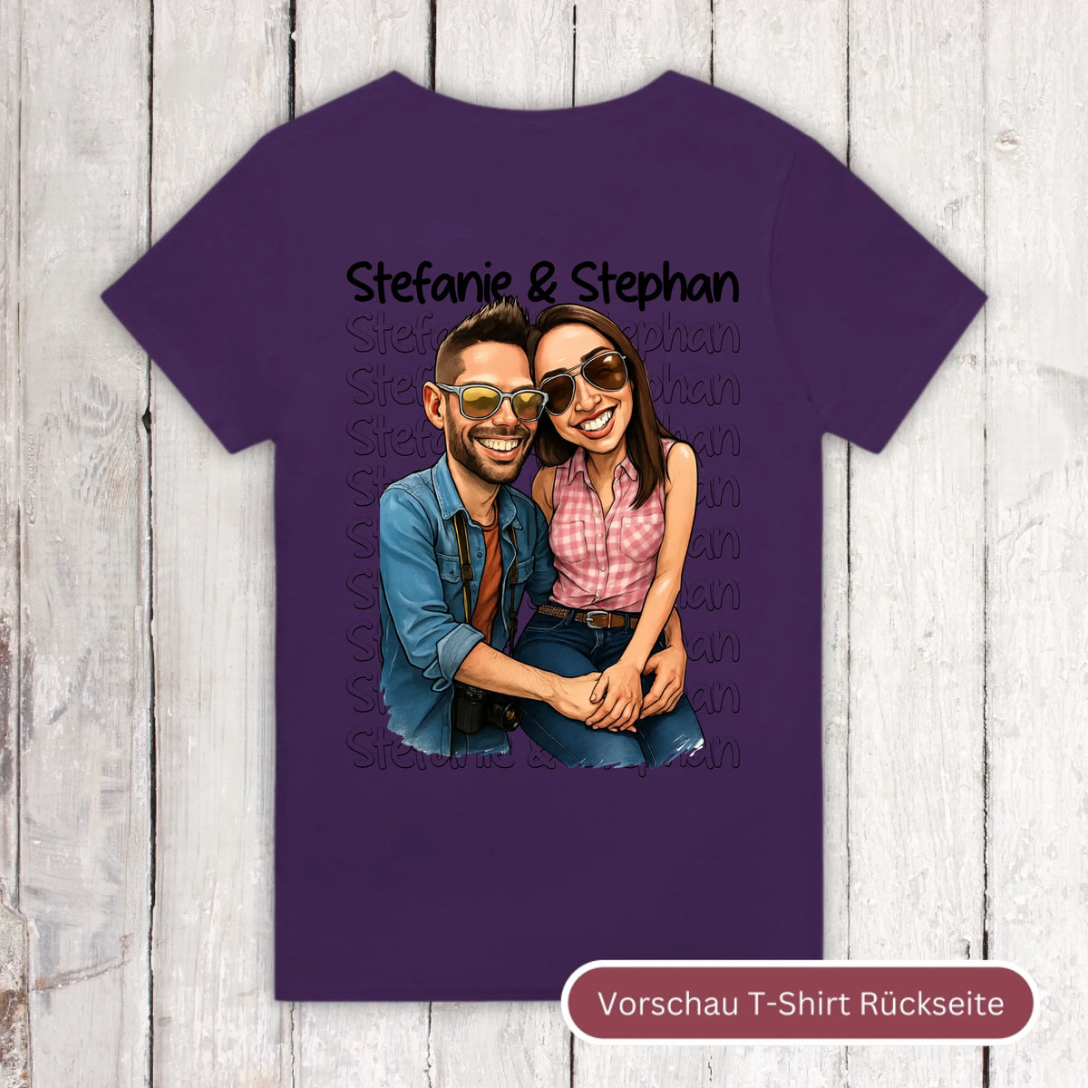 Karikatur Paar Shirt mit euren Namen und Bild - individuelles Shirt | Personalize Palace
