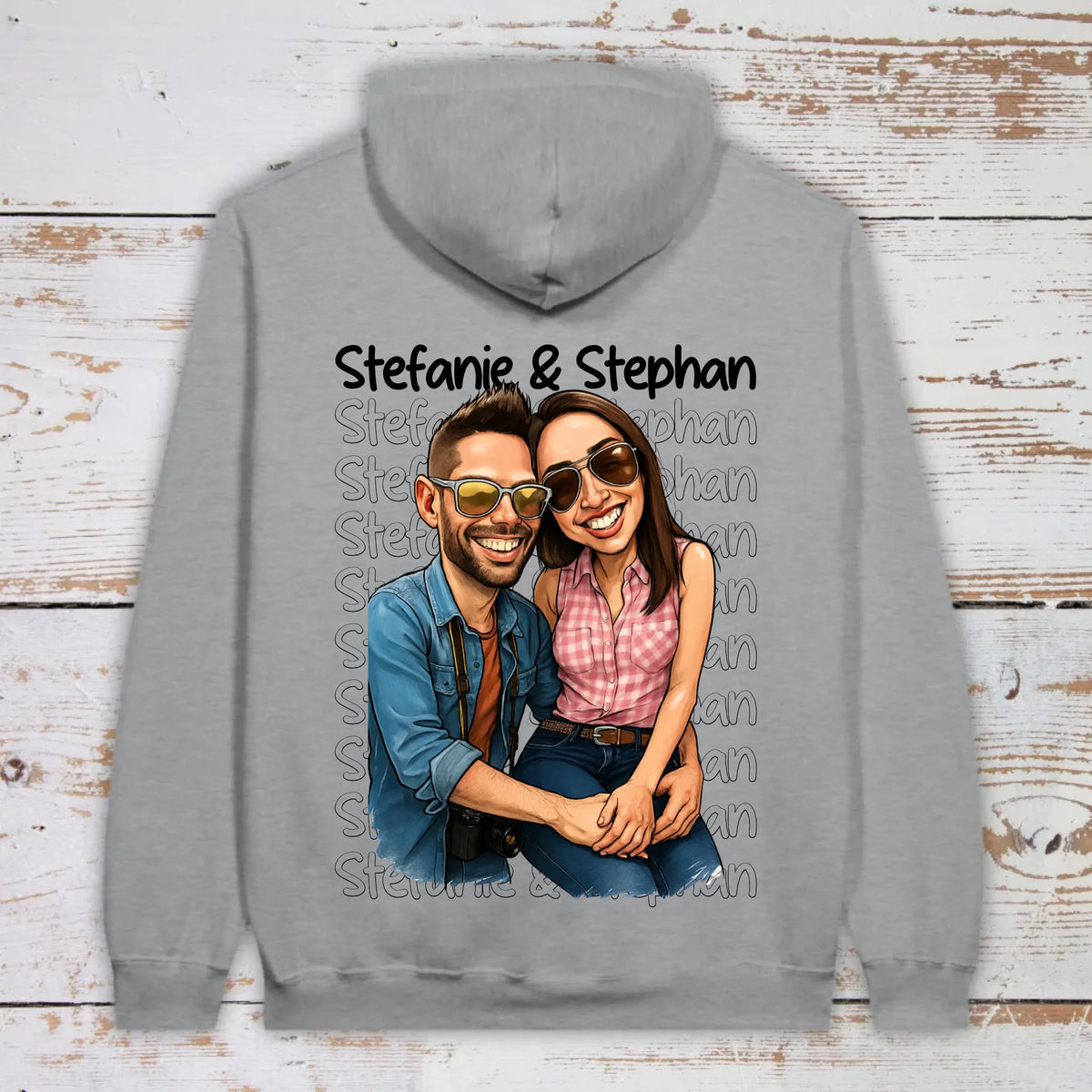 Karikatur Paar Hoodie mit euren Namen und Bild - individueller Hoodie | Personalize Palace