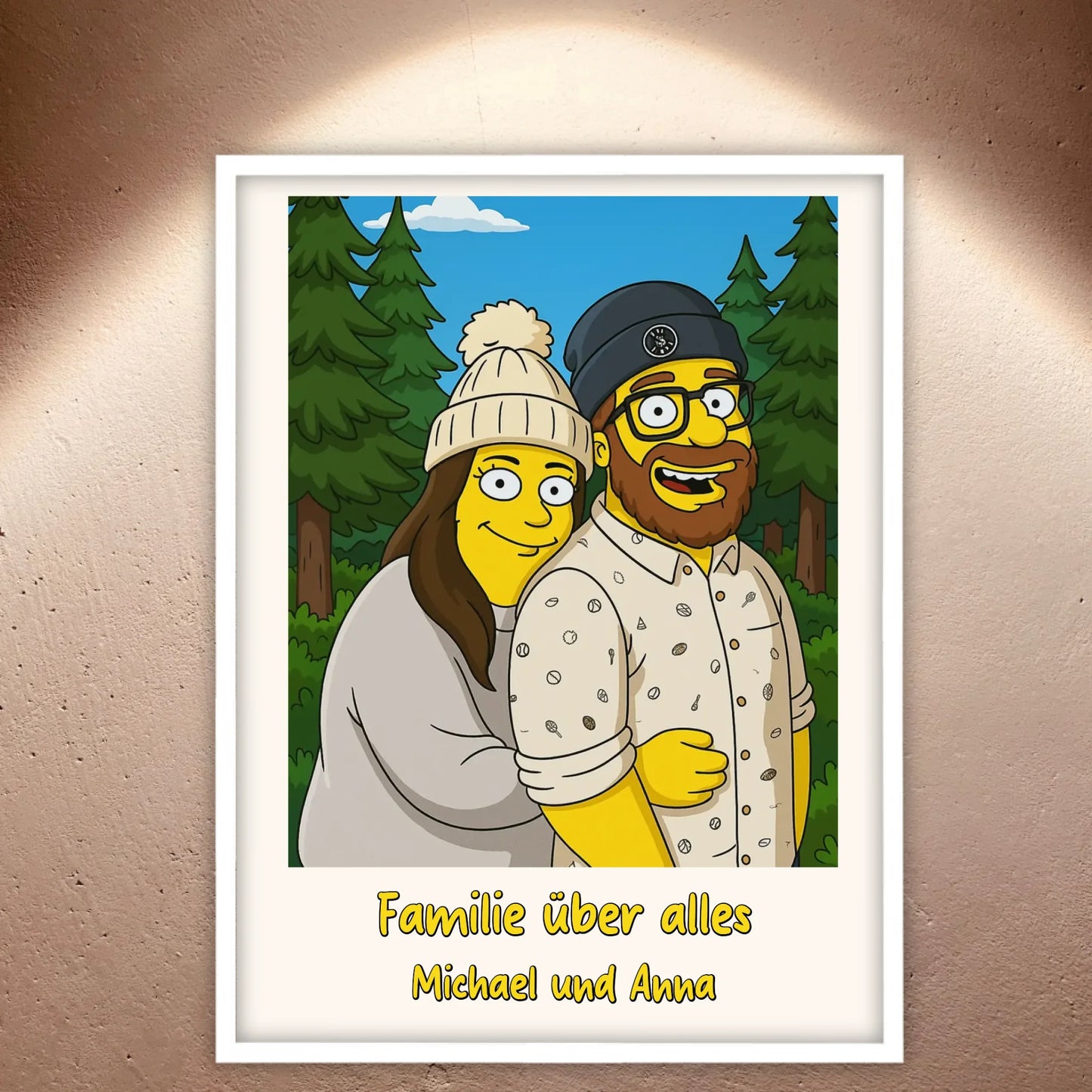 Comic portrait in iconic yellow style, TV look - individual poster with gallery frame