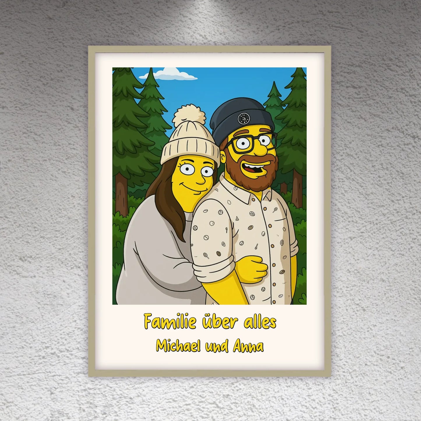 Comic portrait in iconic yellow style, TV look - individual poster with gallery frame