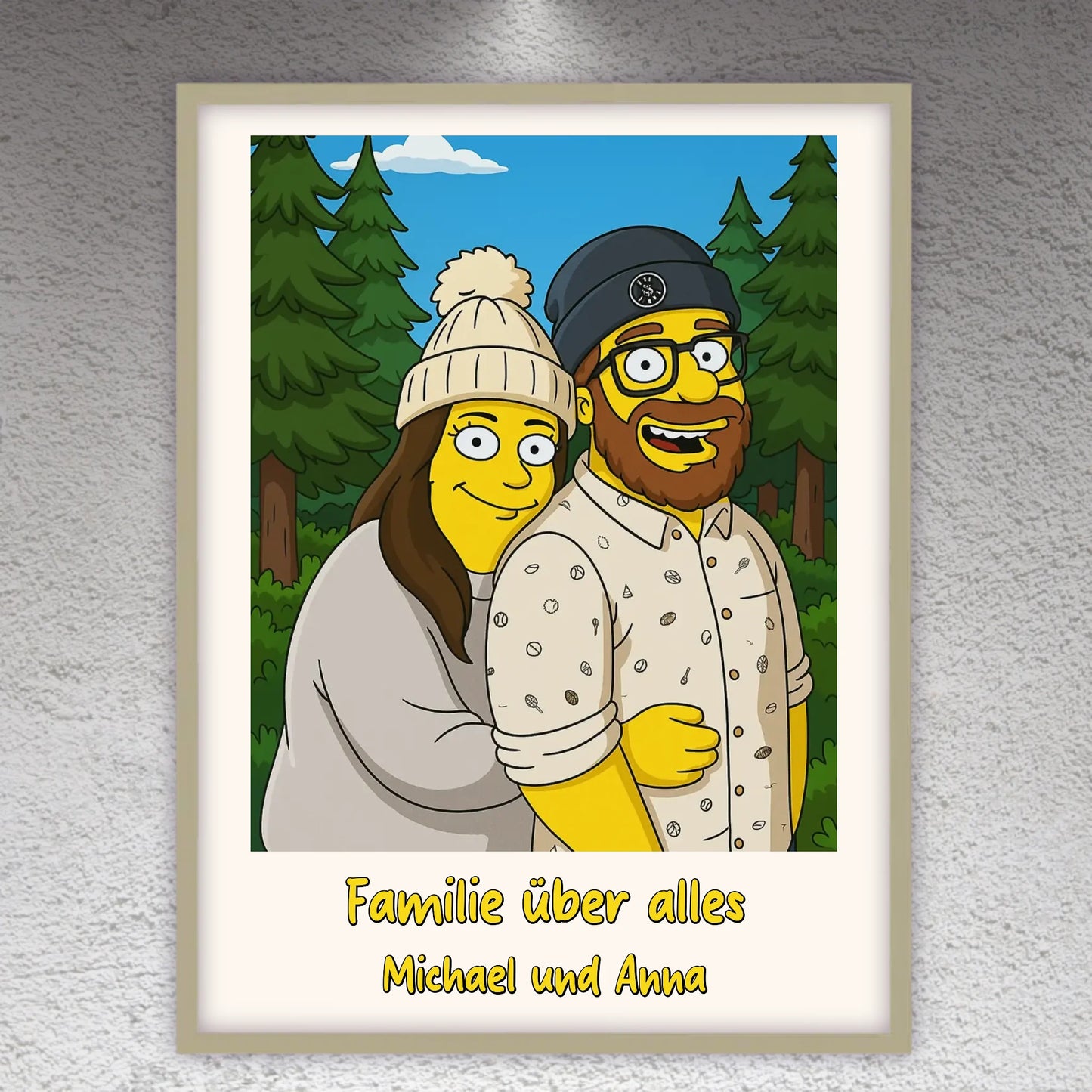 Comic portrait in iconic yellow style, TV look - individual poster with gallery frame