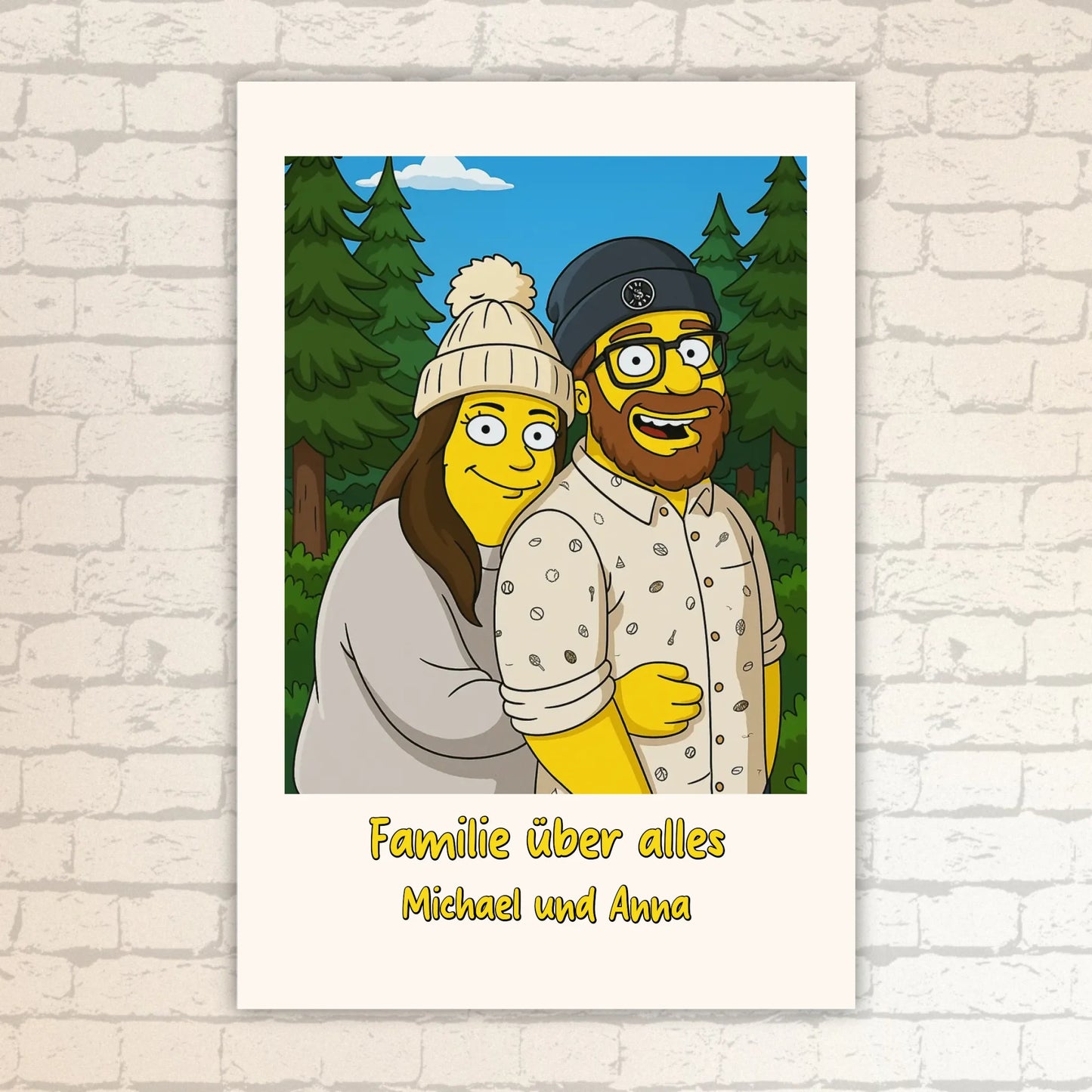 Comic portrait in iconic yellow style, TV look - individual poster with gallery frame