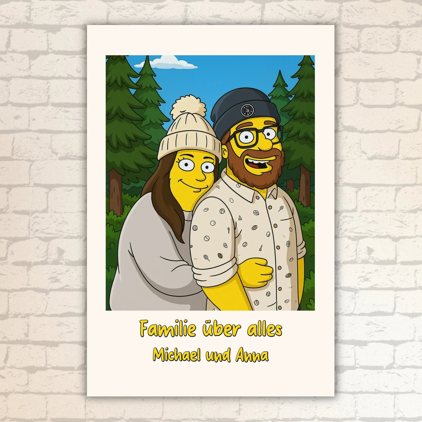 Comic portrait in iconic yellow style, TV look - individual poster with gallery frame
