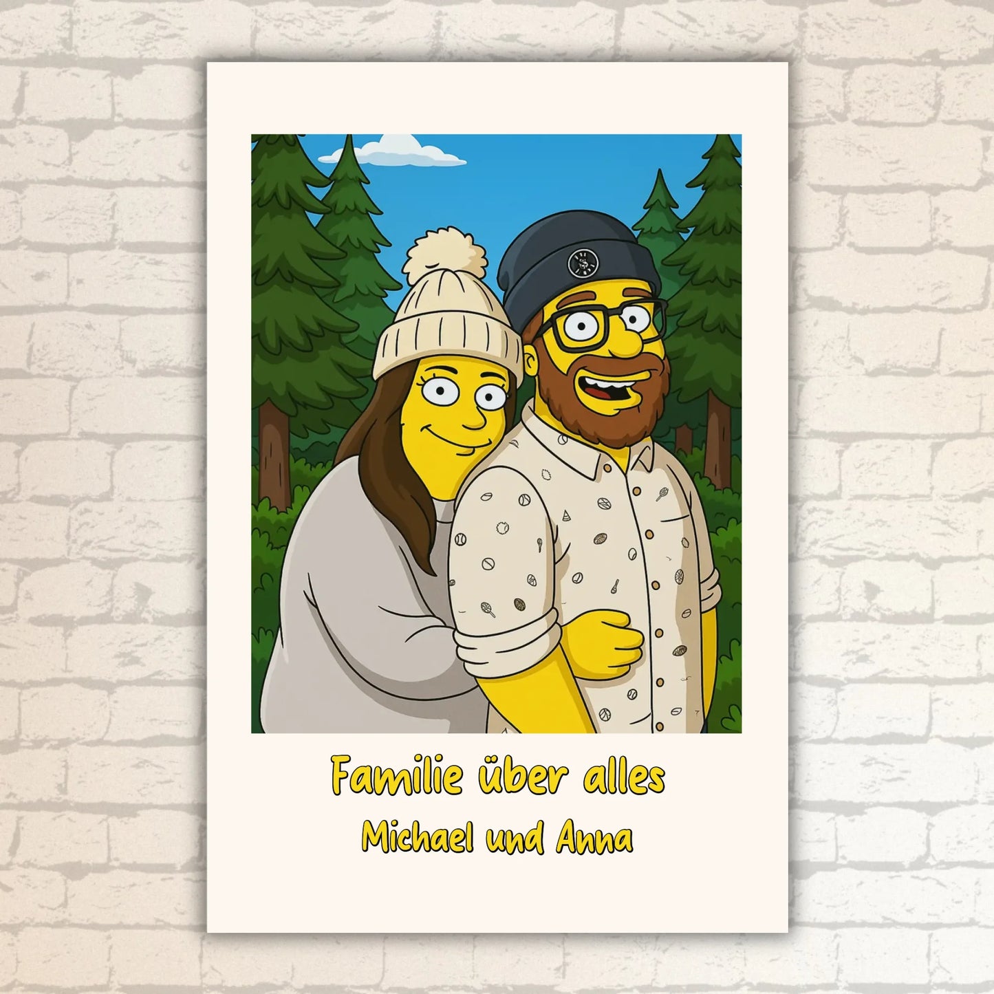 Comic portrait in iconic yellow style, TV look - individual poster with gallery frame
