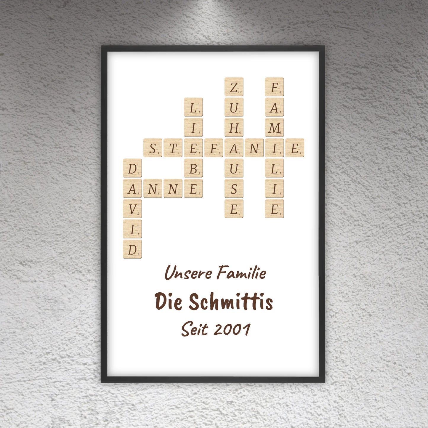 Scrabble deine Namen - individuelle Poster mit Galerierahmen oder als Leinwand
