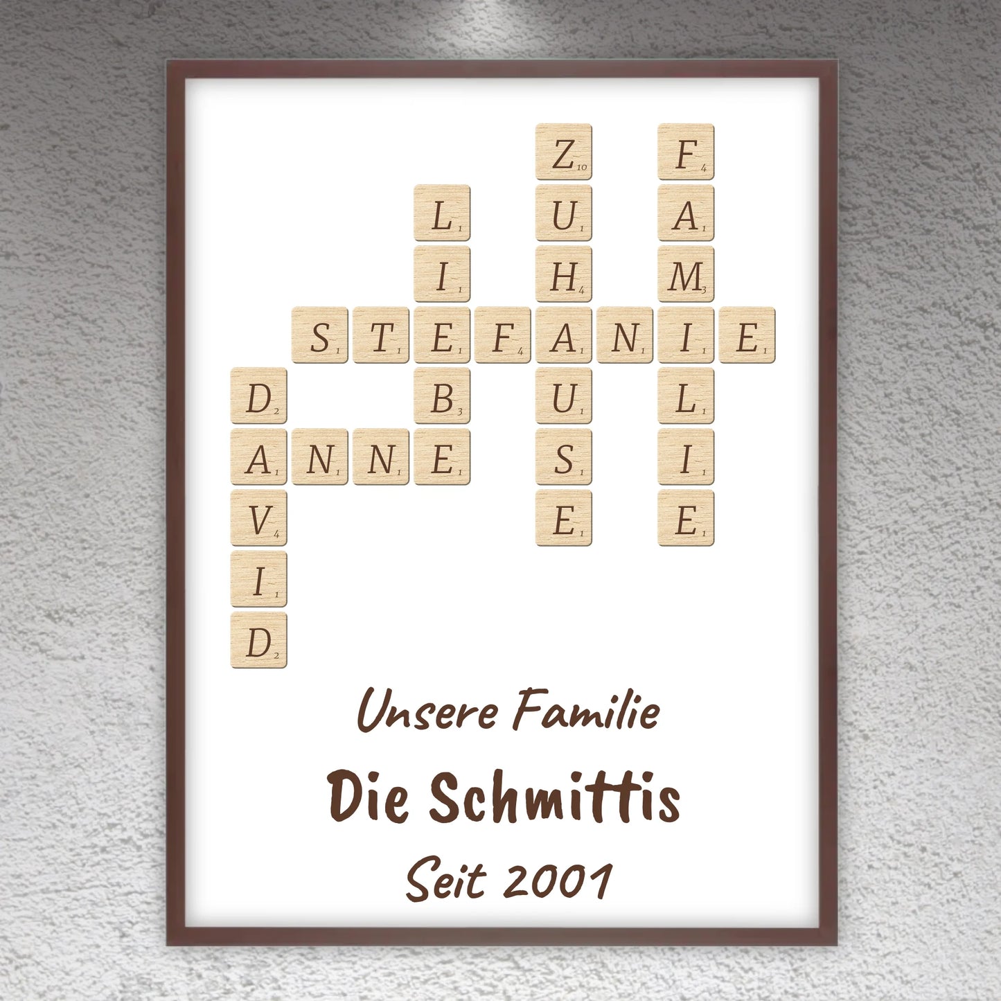 Scrabble deine Namen - individuelle Poster mit Galerierahmen oder als Leinwand