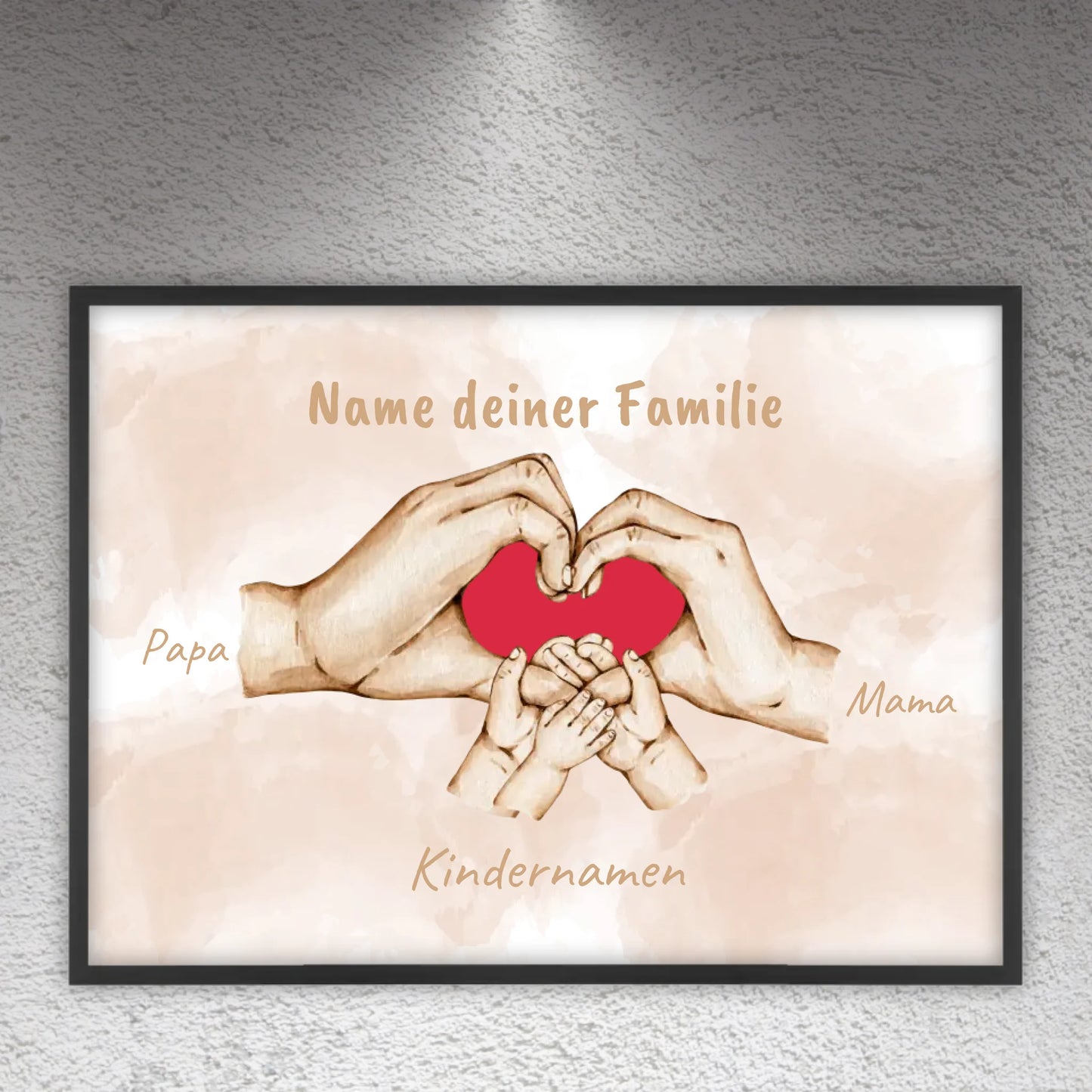 Herzhand "Familie"- Individuelles Bild mit Galerierahmen | Personalize Palace