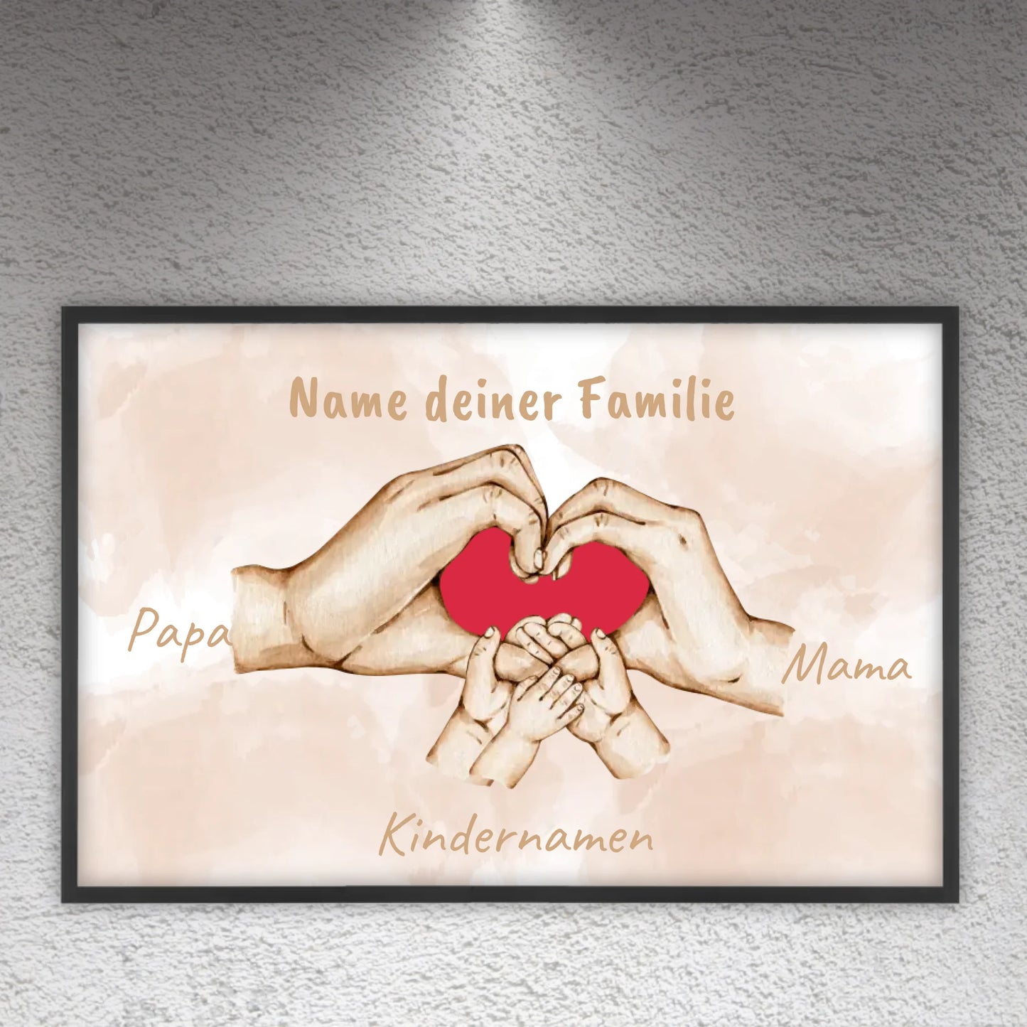 Herzhand "Familie"- Individuelles Bild mit Galerierahmen