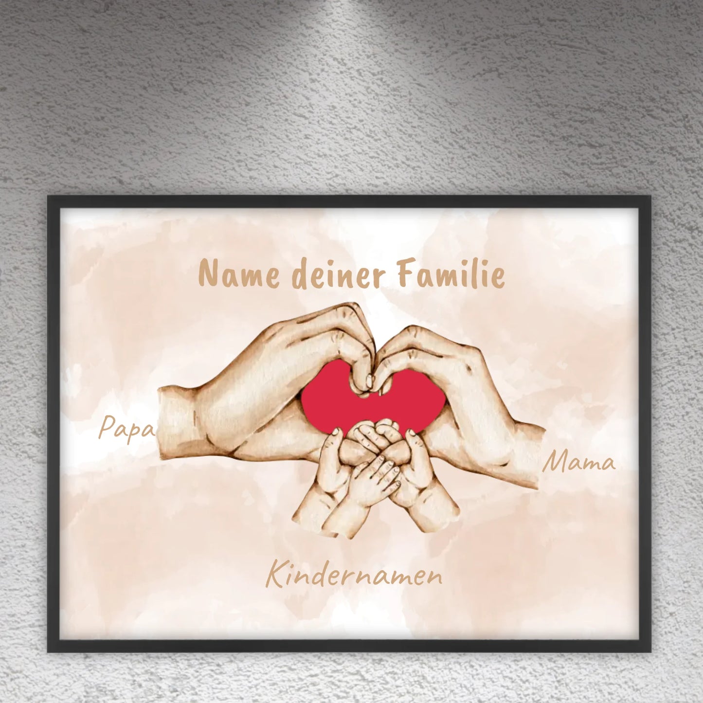 Herzhand "Familie"- Individuelles Bild mit Galerierahmen