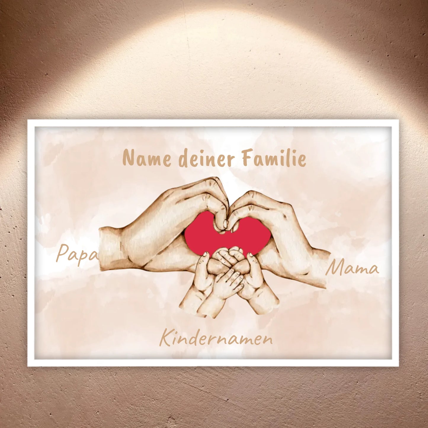 Herzhand "Familie"- Individuelles Bild mit Galerierahmen