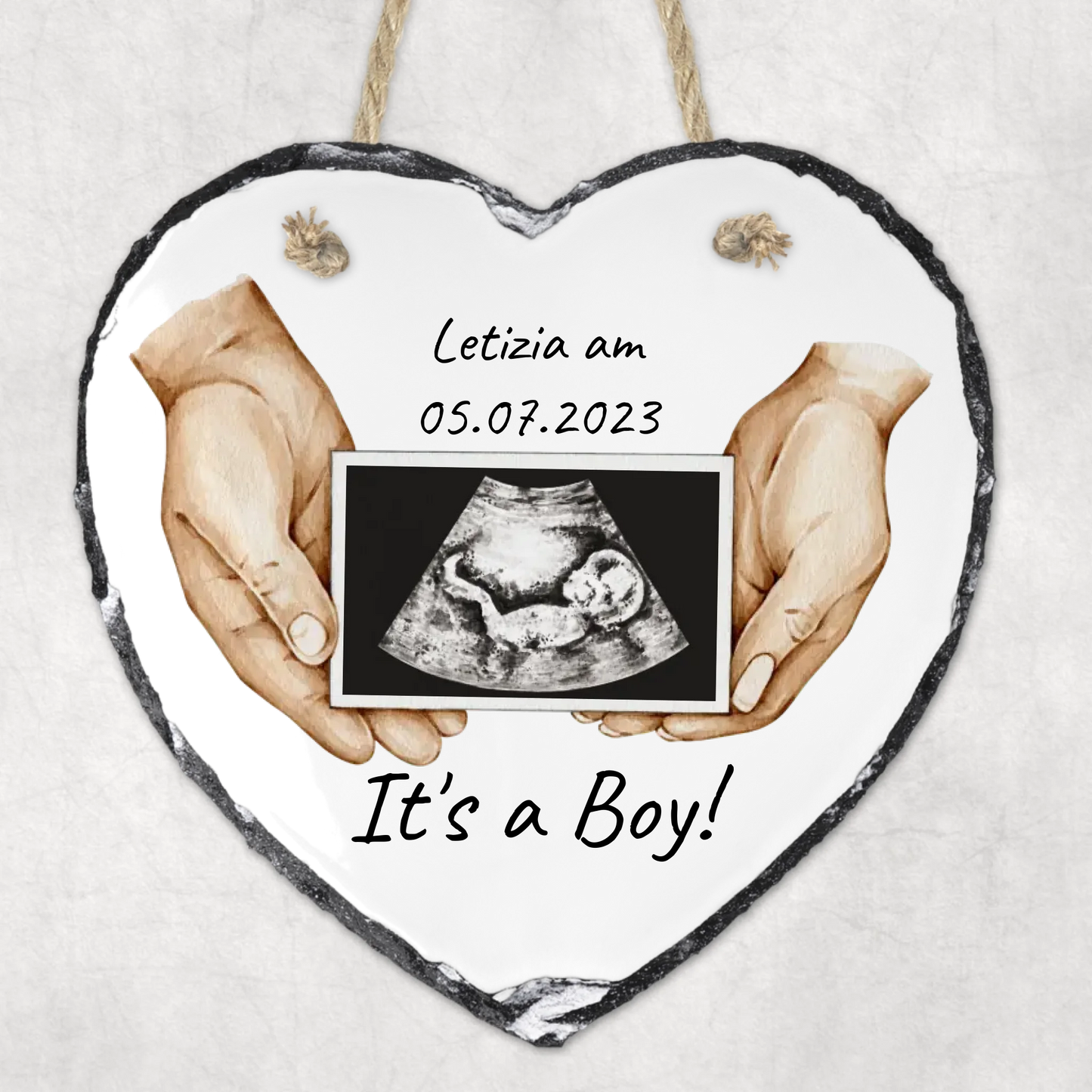 "It's a boy" or "It's a girl" Ultraschallbild von der Geburt - individuelle Schieferplatte | Personalize Palace