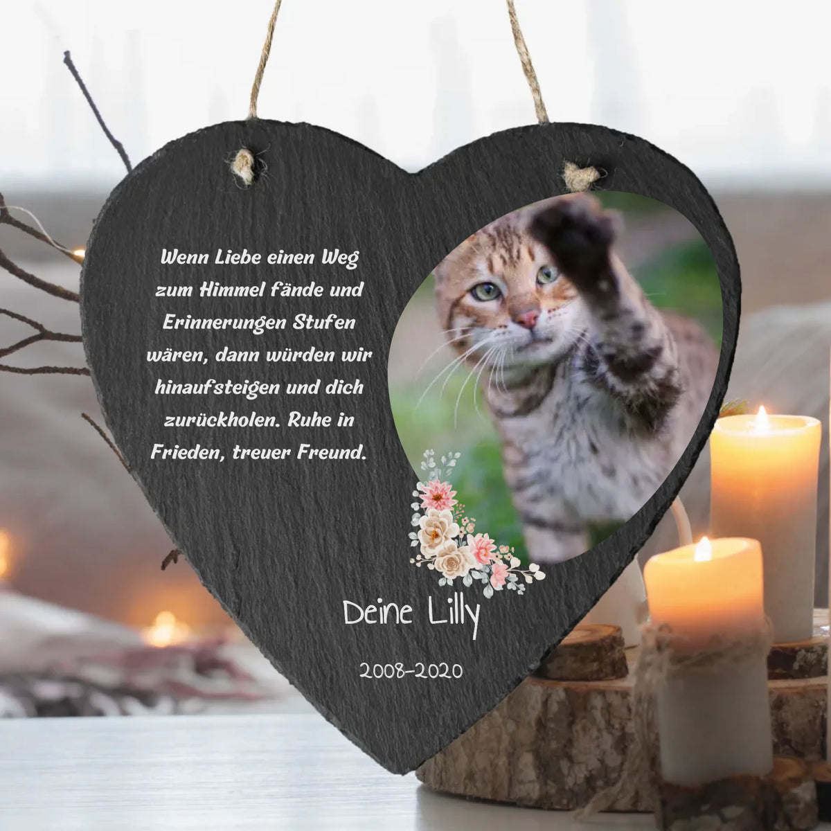 Katzen-Trauerschild und Gedenktafel aus Schiefer - individuelle Schieferplatte | Personalize Palace