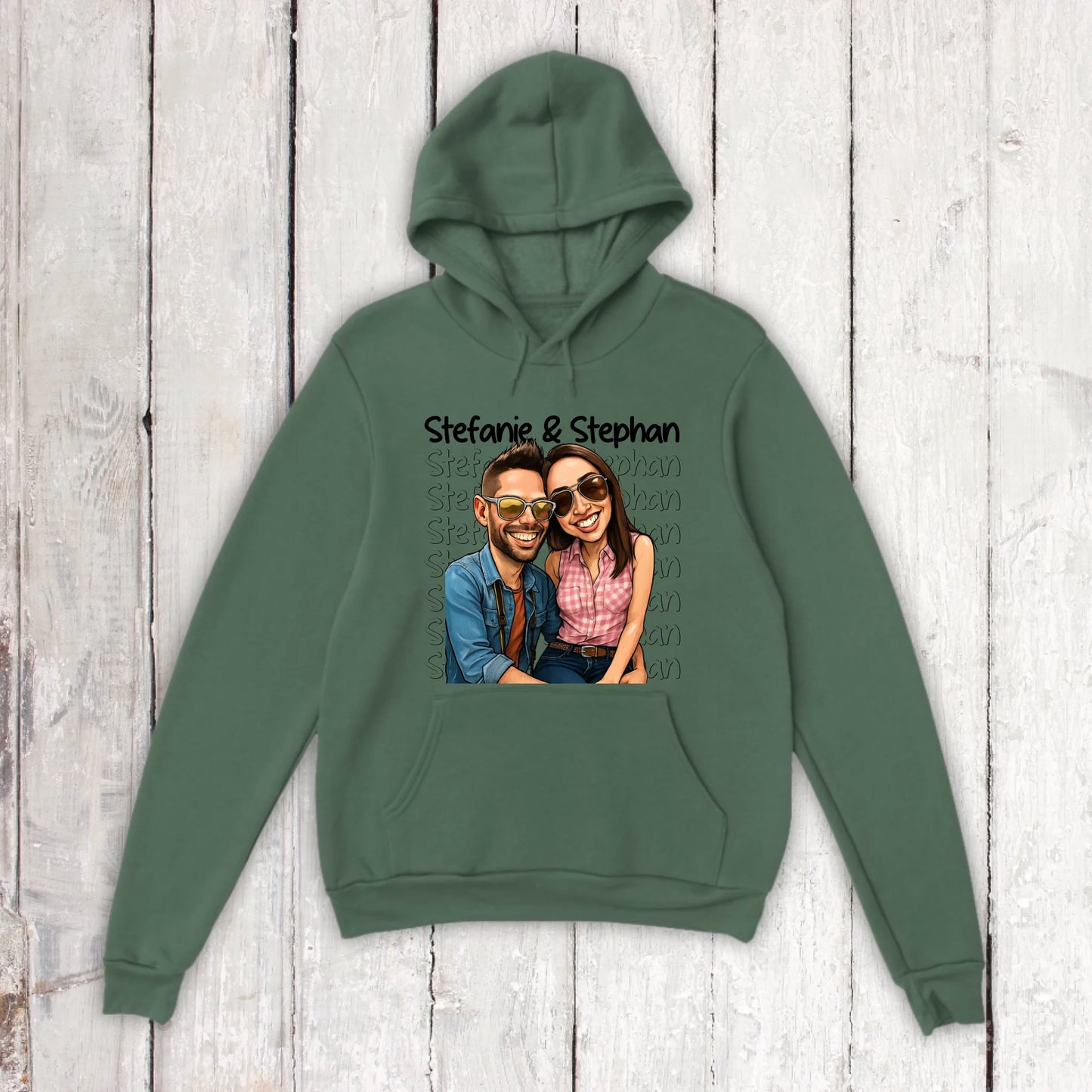 Karikatur Paar Hoodie mit euren Namen und Bild - individueller Hoodie