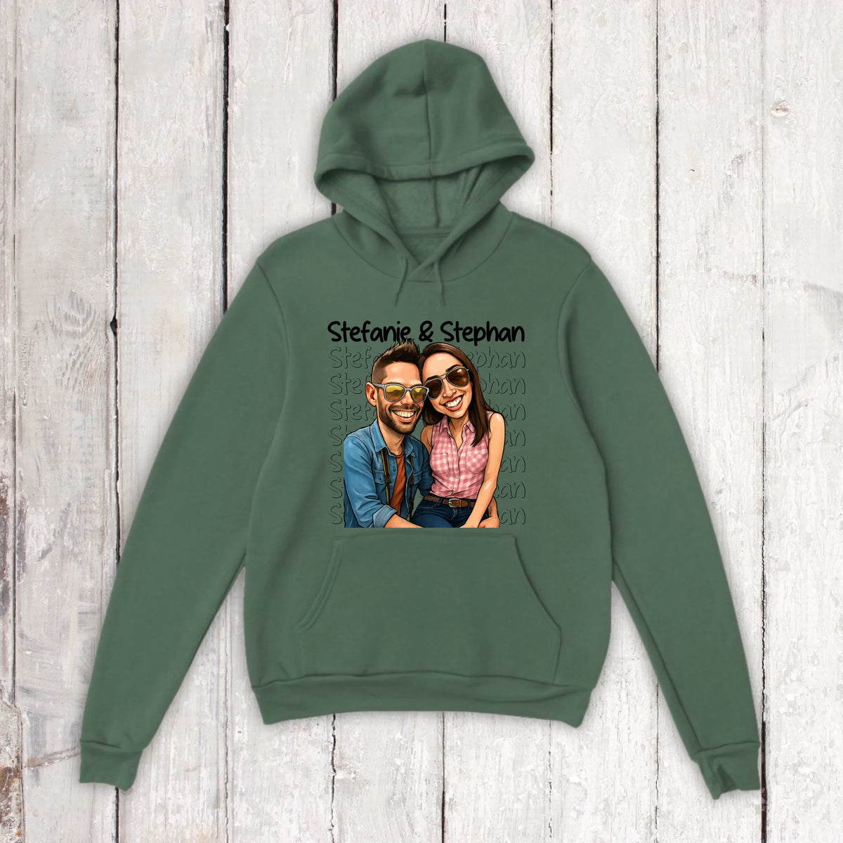 Cartoon couple hoodie with your names and picture - personalized hoodie