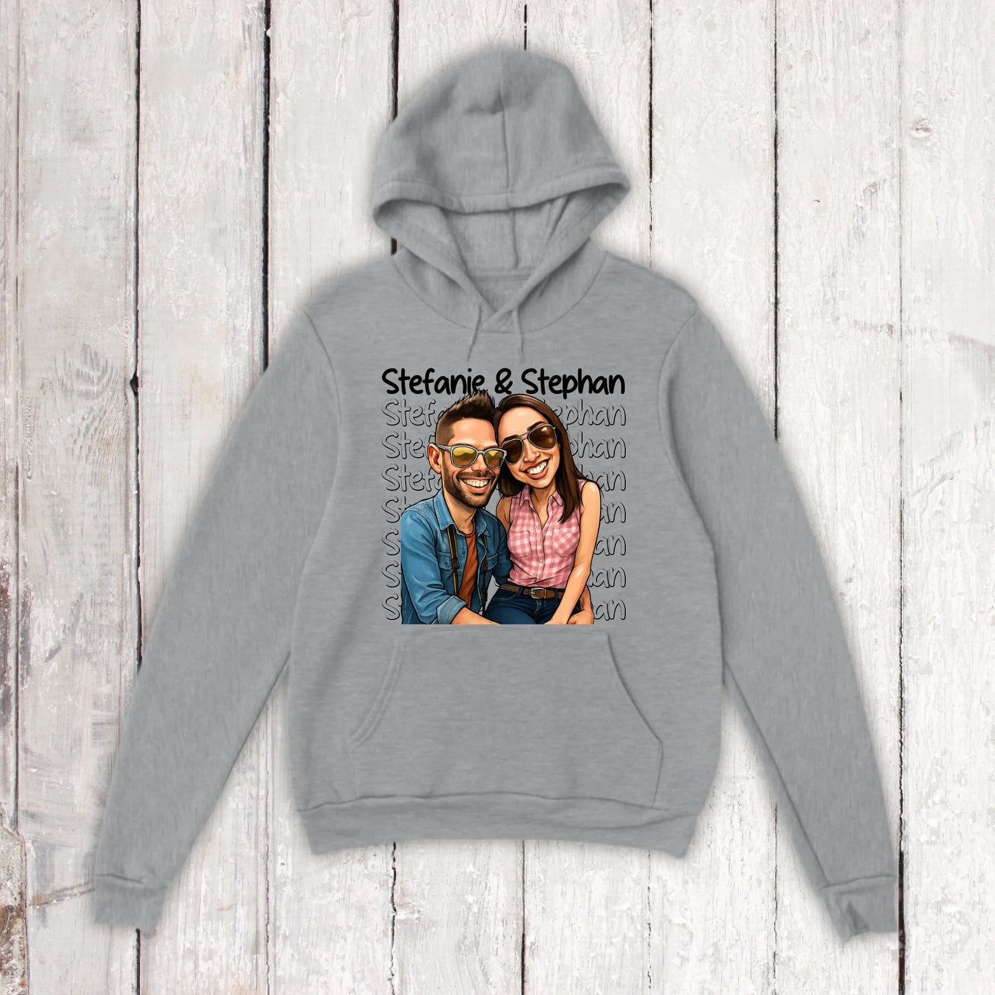 Karikatur Paar Hoodie mit euren Namen und Bild - individueller Hoodie