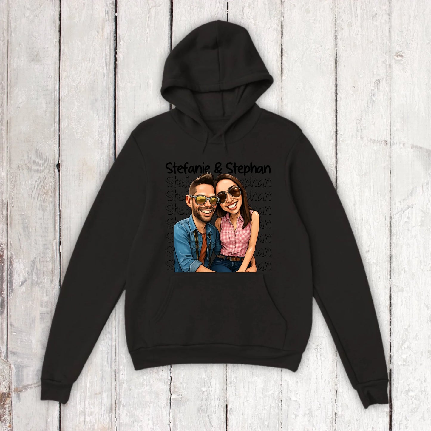 Karikatur Paar Hoodie mit euren Namen und Bild - individueller Hoodie