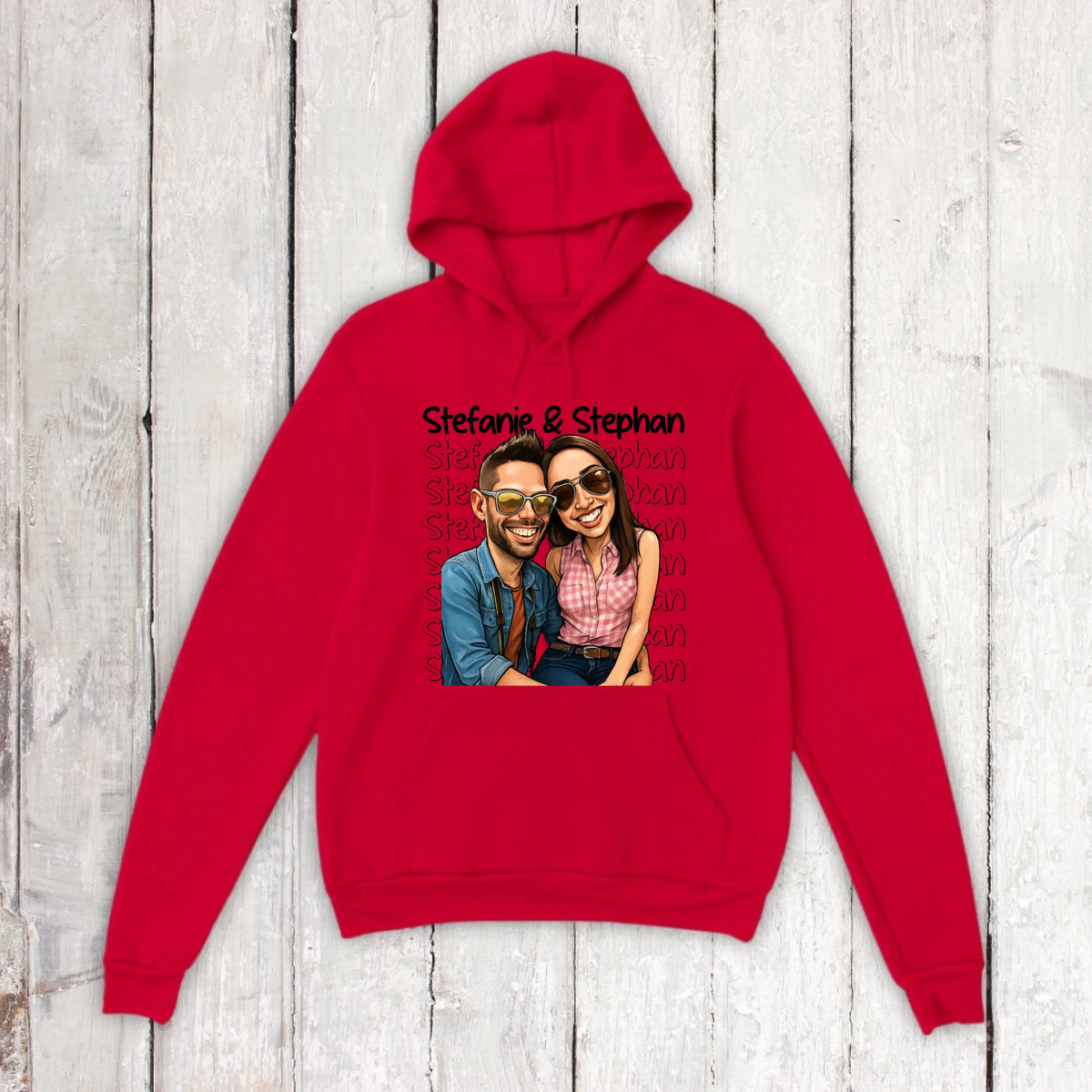 Cartoon couple hoodie with your names and picture - personalized hoodie