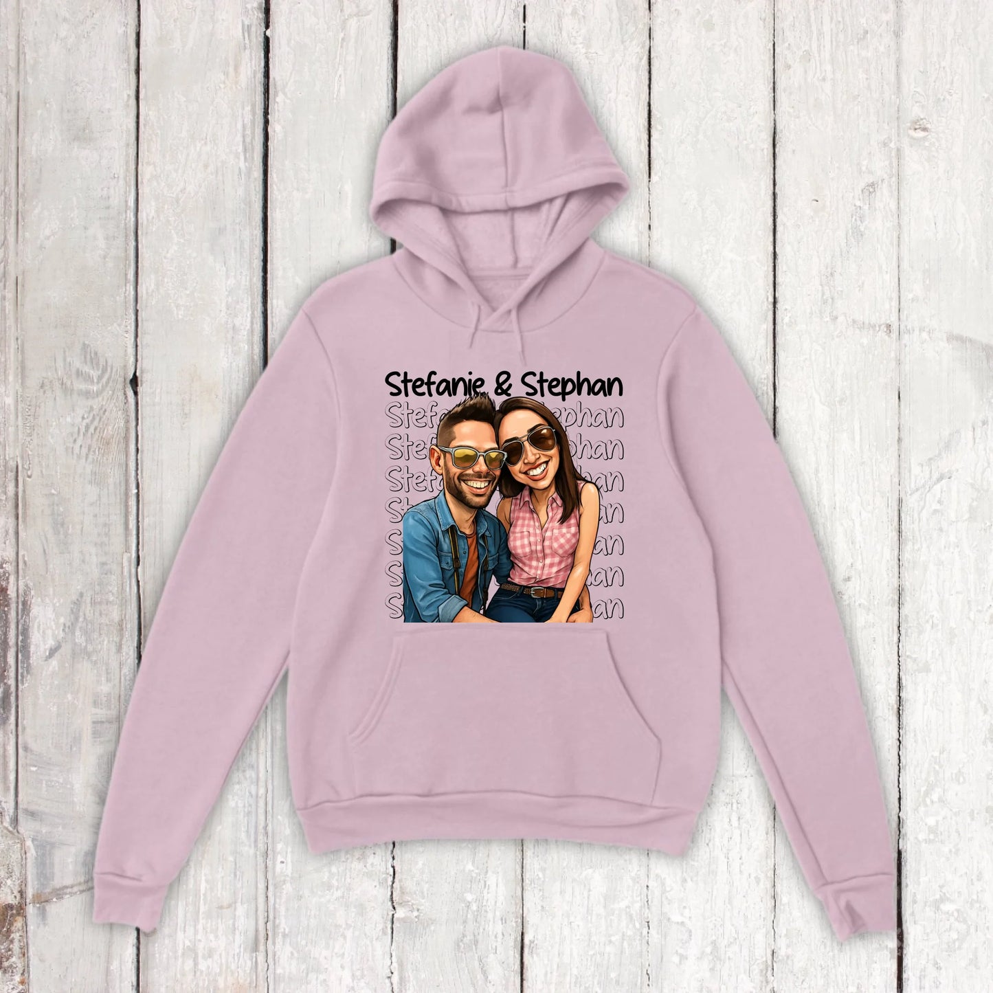Karikatur Paar Hoodie mit euren Namen und Bild - individueller Hoodie