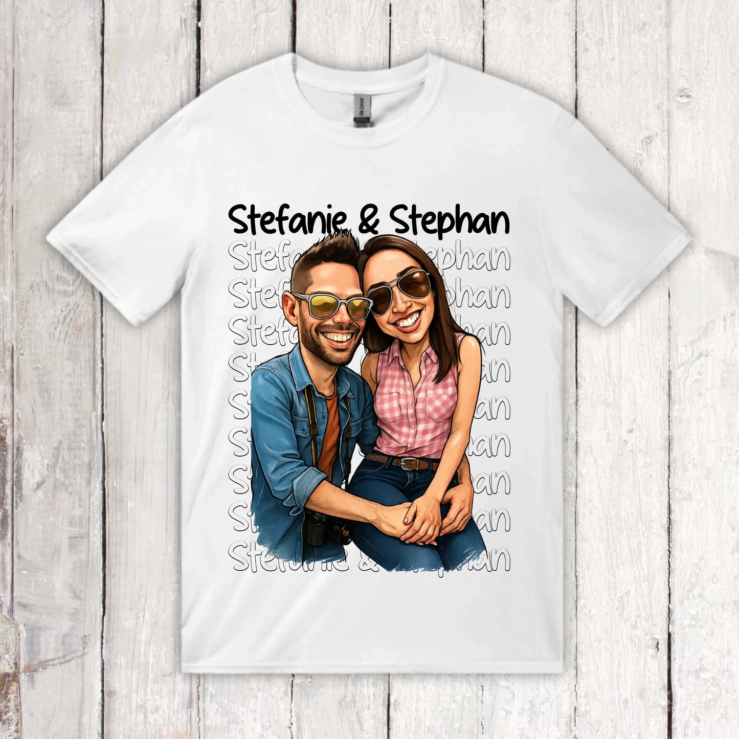 Karikatur Paar Shirt mit euren Namen und Bild - individuelles Shirt