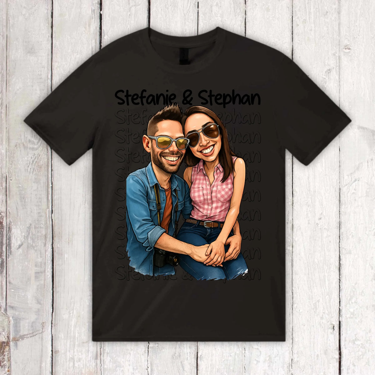 Cartoon couple shirt with your names and picture - personalized shirt