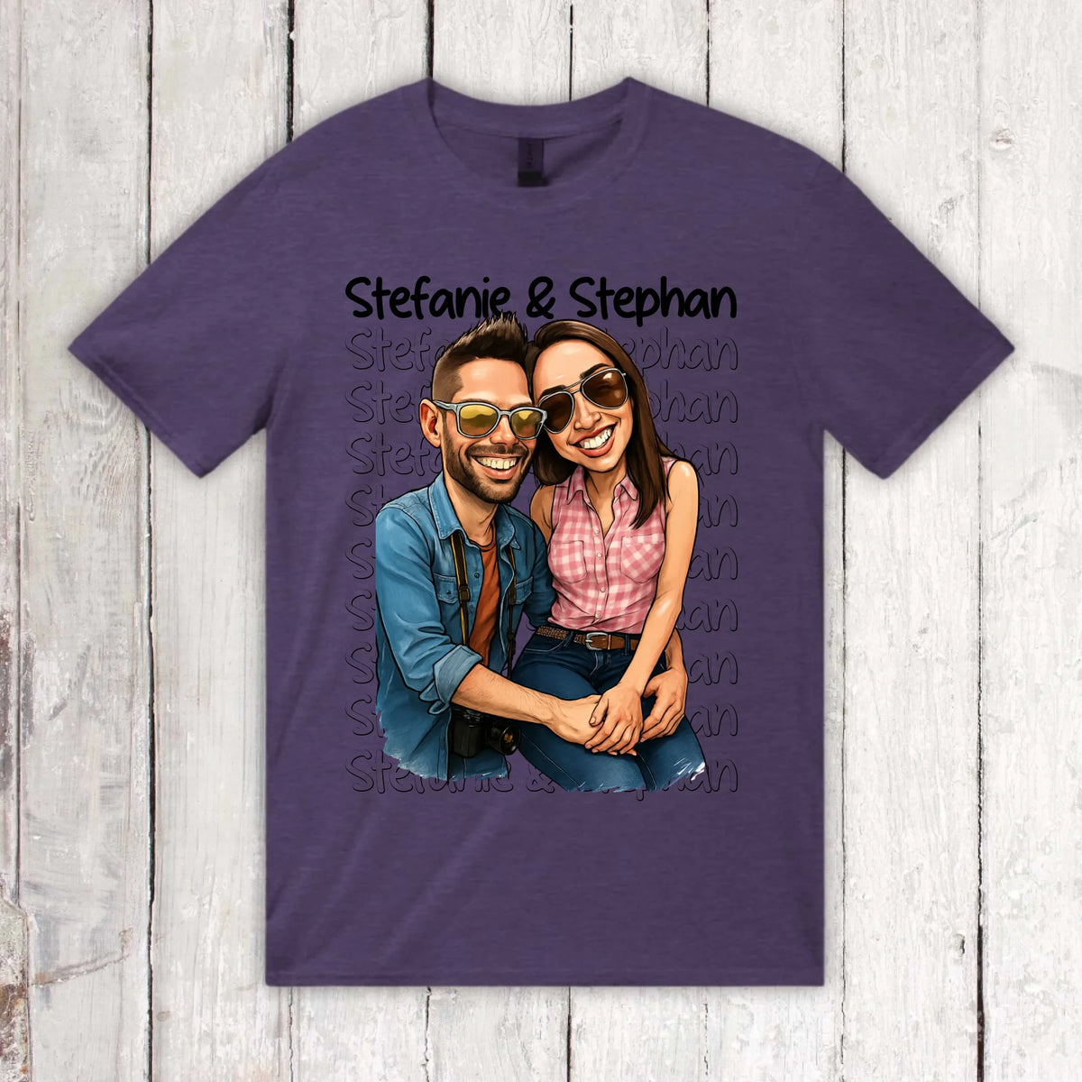 Cartoon couple shirt with your names and picture - personalized shirt