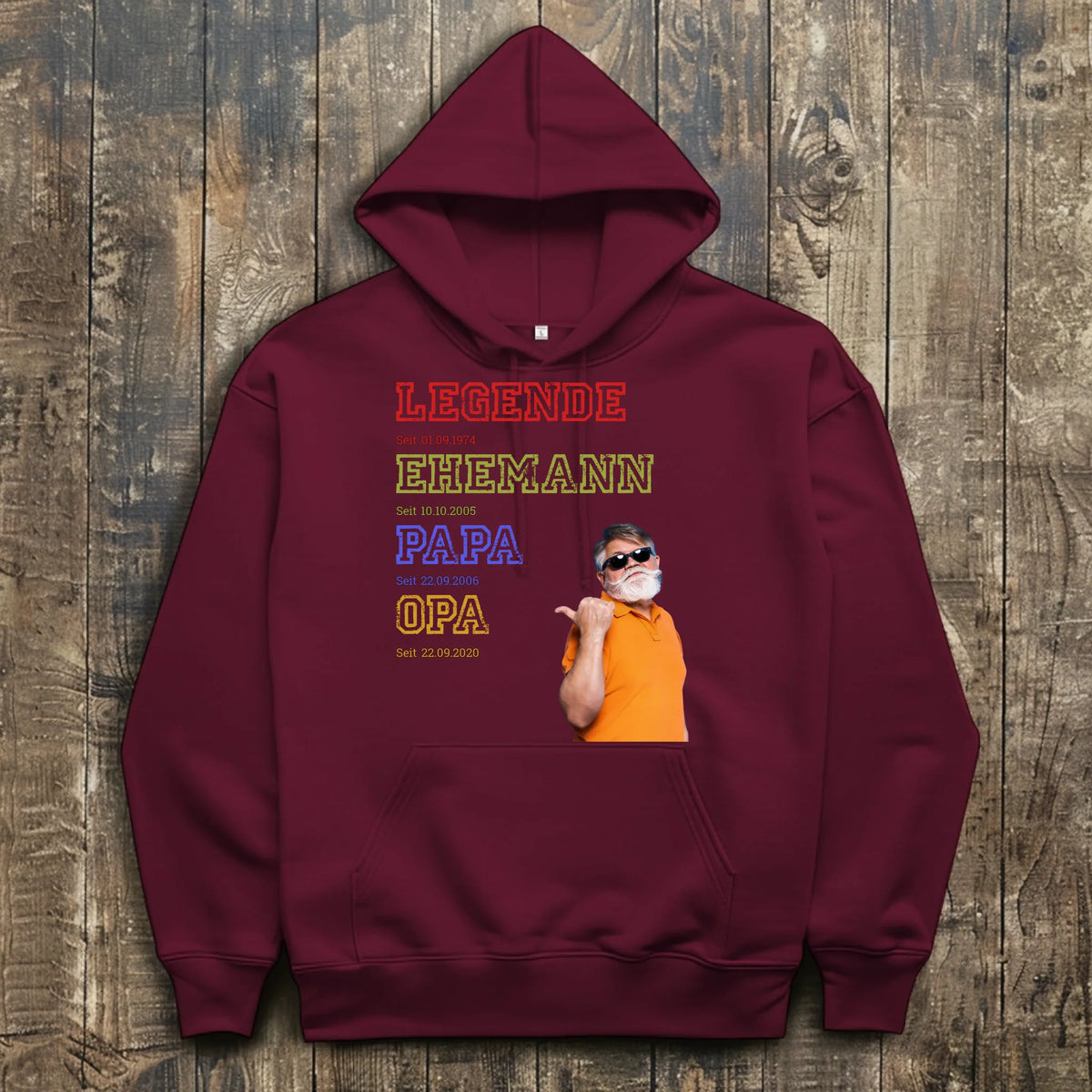 front_Burgundy_The Walking Dad - individueller Hoodie_mockup
