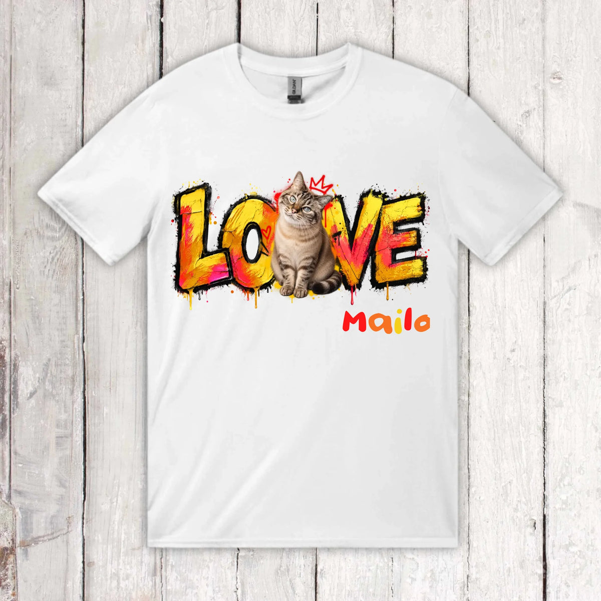Personalisierter Katzen-Hoodie mit Foto – LOVE Street Art Graffiti