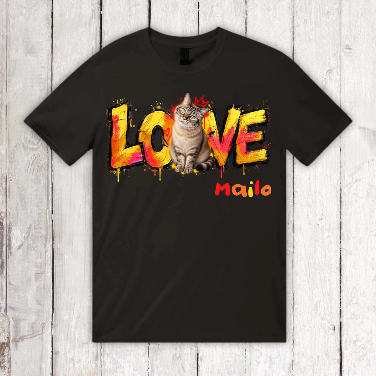 Personalisierter Katzen-Hoodie mit Foto – LOVE Street Art Graffiti