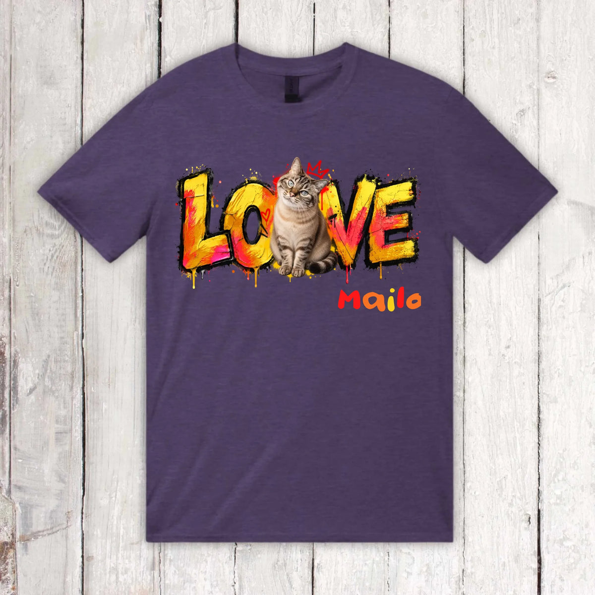 Personalisierte Katzen T-Shirt mit Foto – LOVE Street Art Graffiti