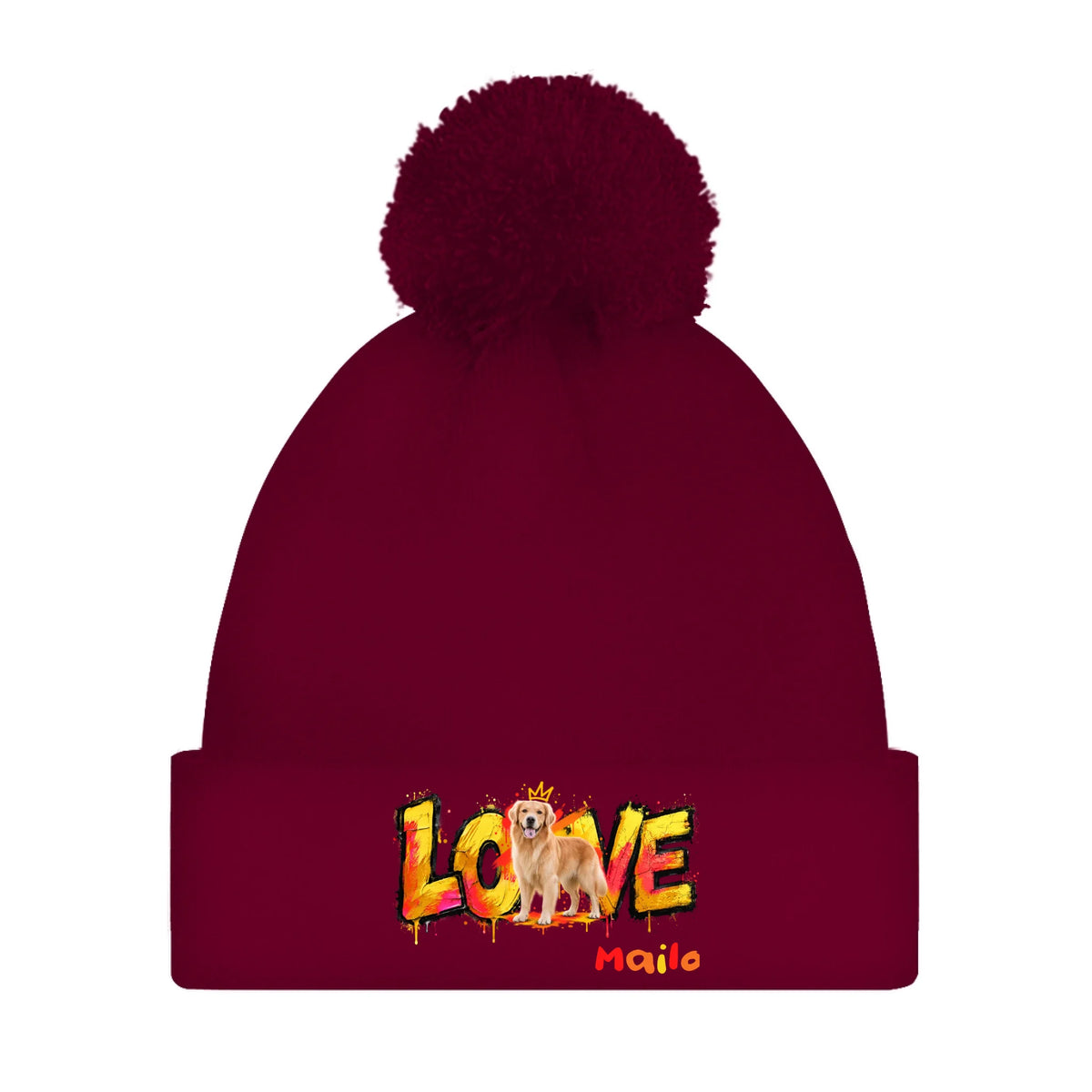 front_Burgundy_Familie auf der warmen Mütze - individuelle Bommelmütze_mockup
