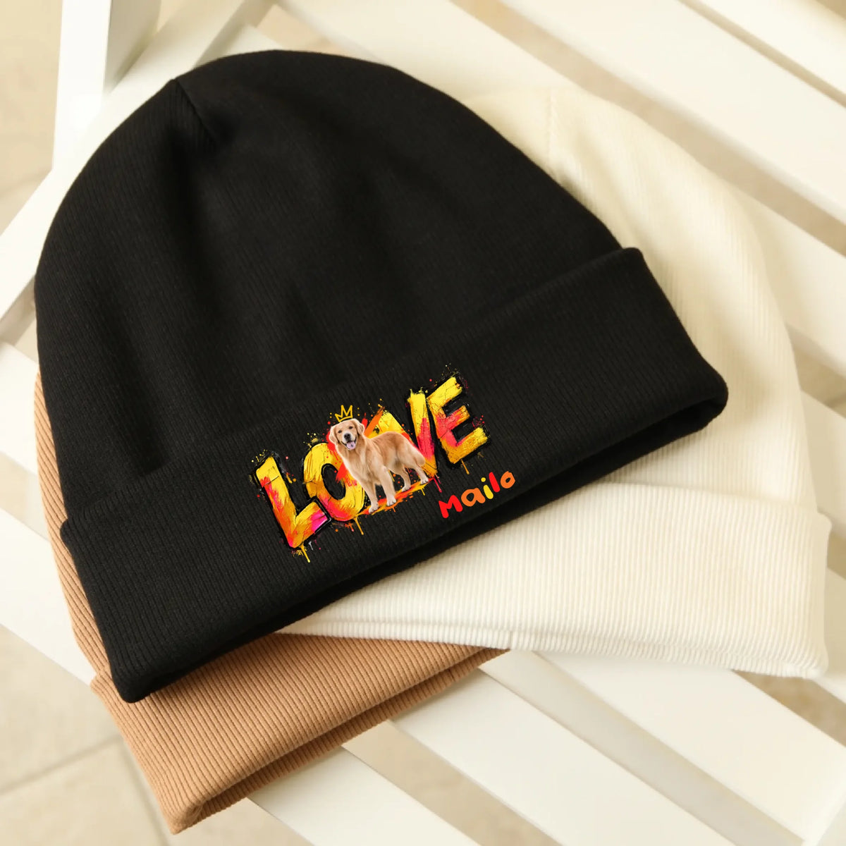 Personalisierte Beanie mit Hund oder Katze – LOVE Street Art | Personalize Palace