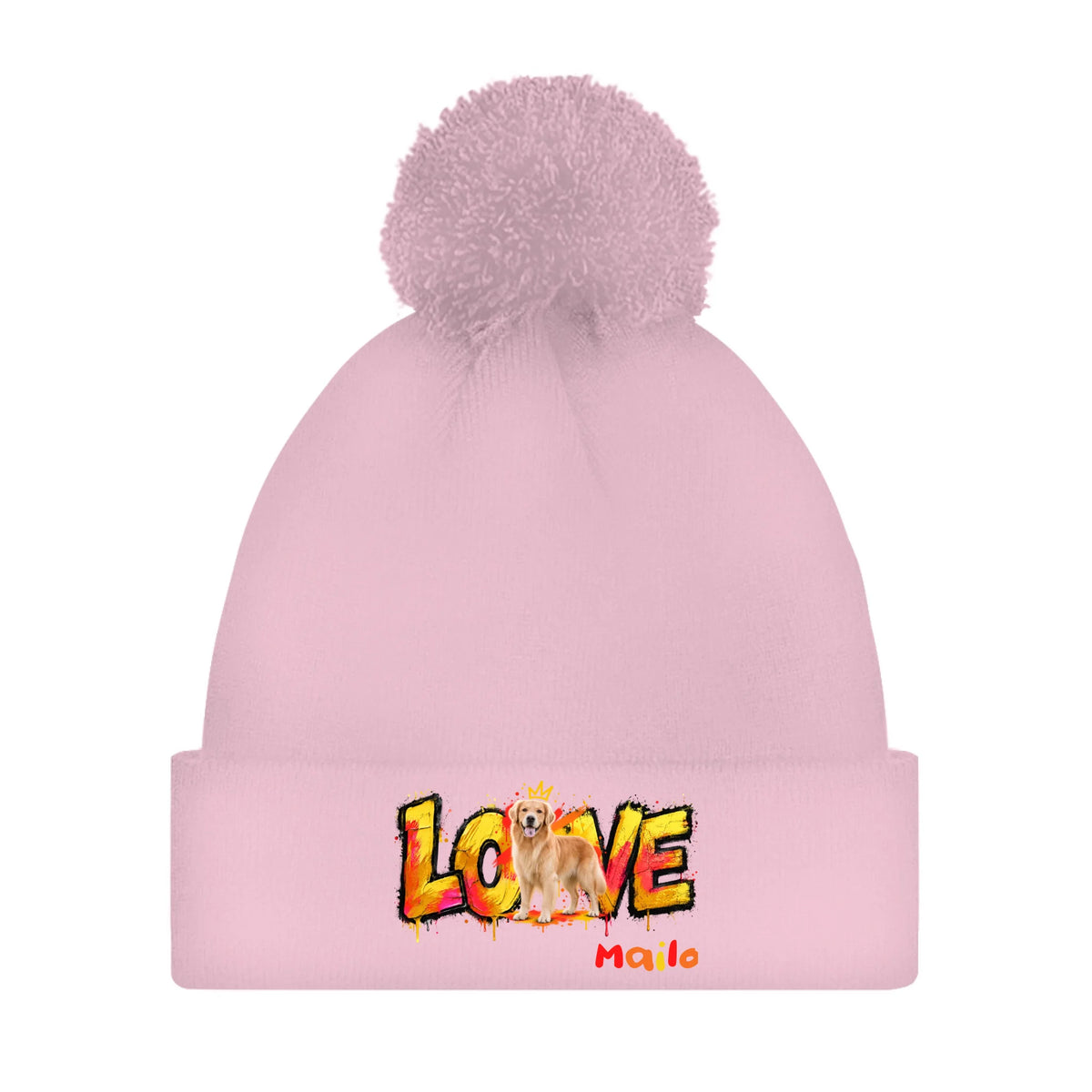 front_Dusky Pink_Familie auf der warmen Mütze - individuelle Bommelmütze_mockup