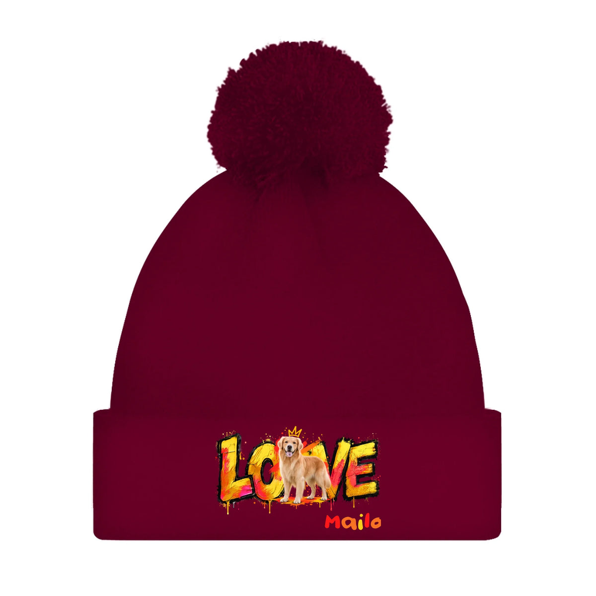 front_Burgundy_Familie auf der warmen Mütze - individuelle Bommelmütze_mockup