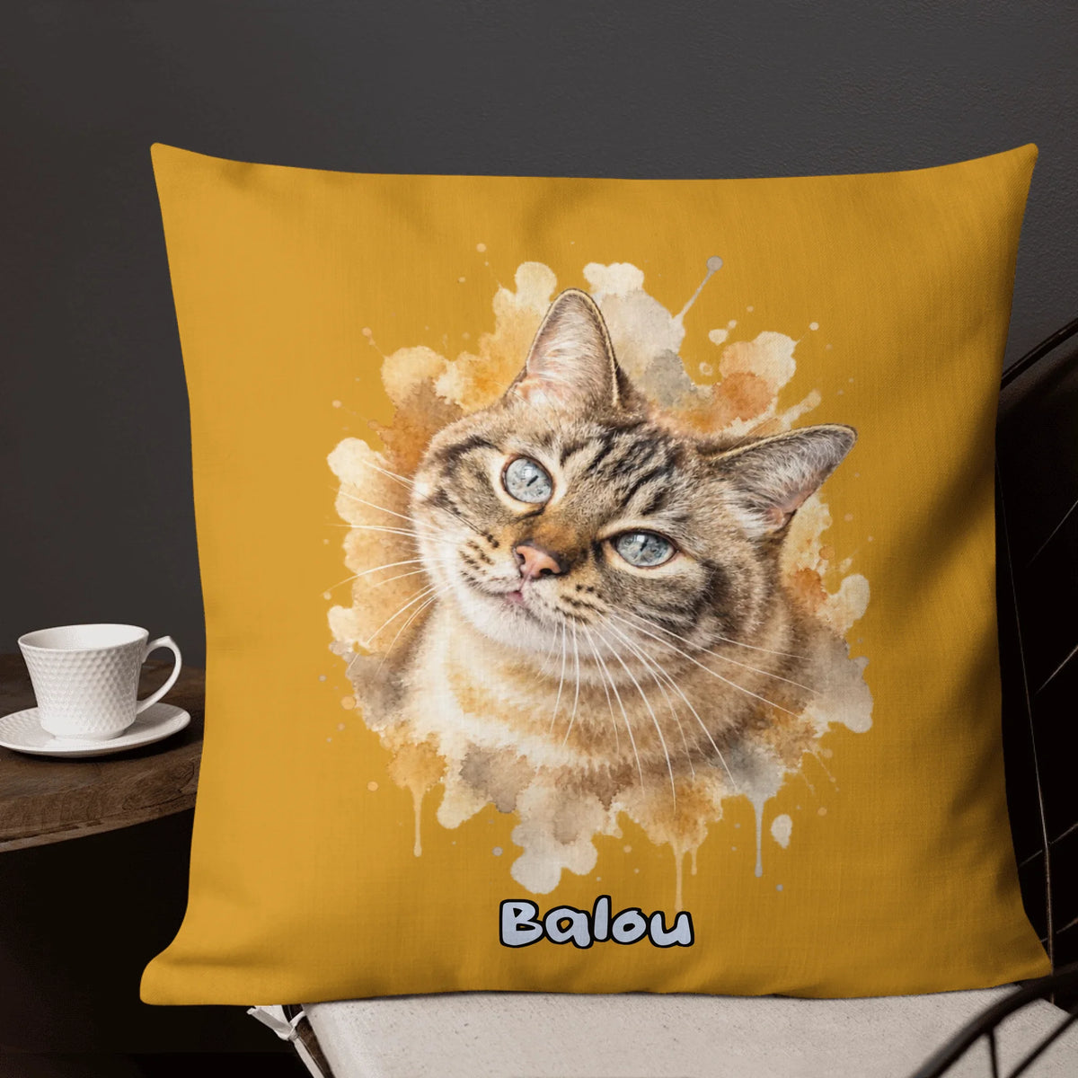Personalisiertes Katzen Kissen - Aquarell Realistisches Hunde Porträt | Personalize Palace