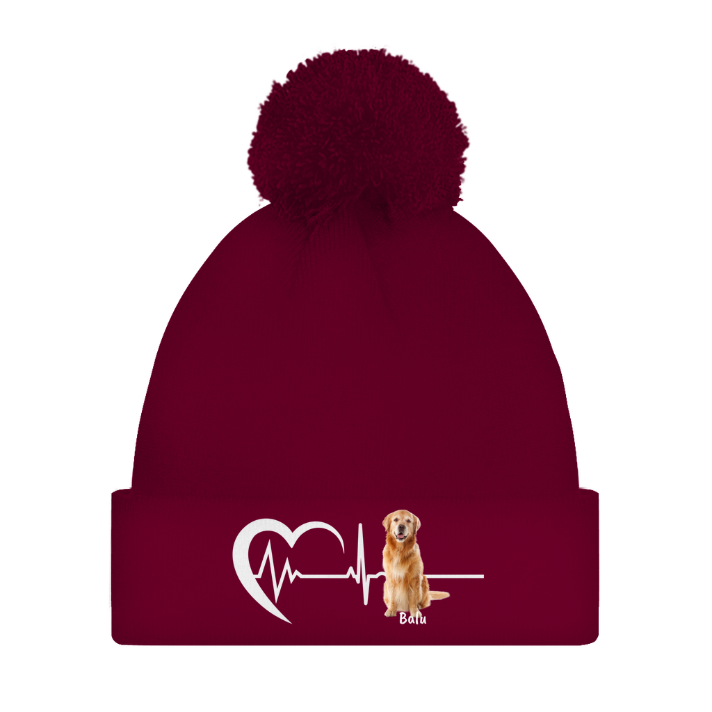 Herzschlag mit Foto - individuelle Bommelmütze