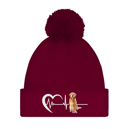 Herzschlag mit Foto - individuelle Bommelmütze