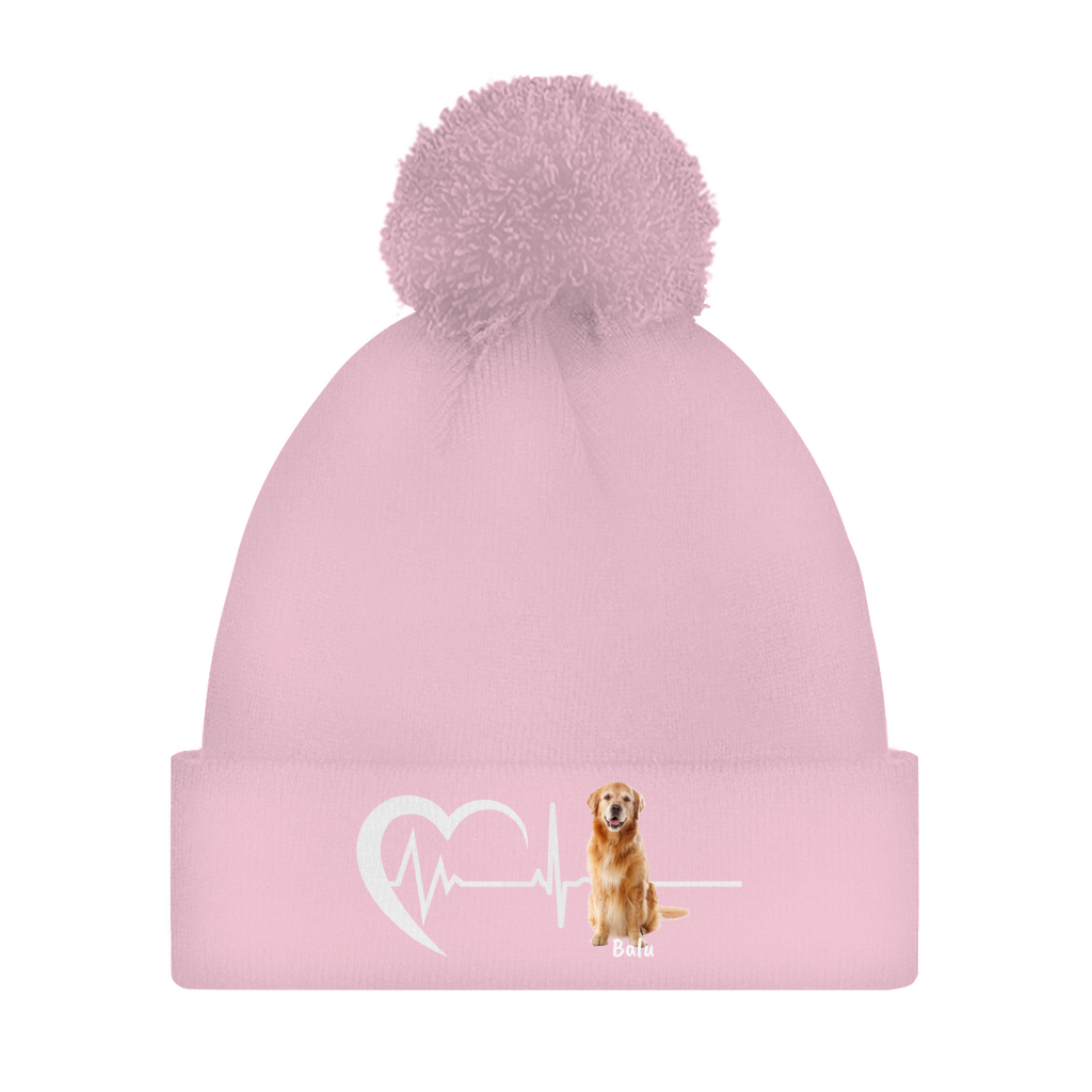 Herzschlag mit Foto - individuelle Bommelmütze
