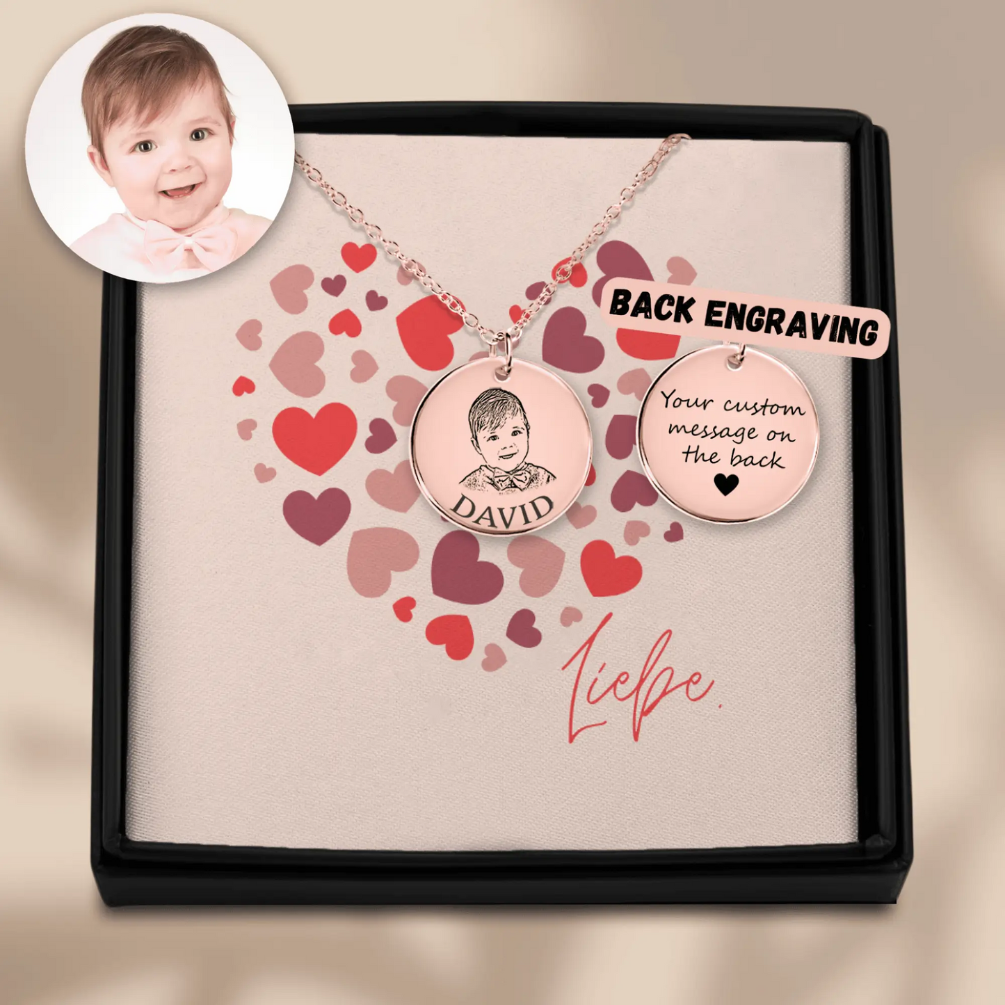 Baby Portrait Halskette mit deinem Foto und Text als Geschenk