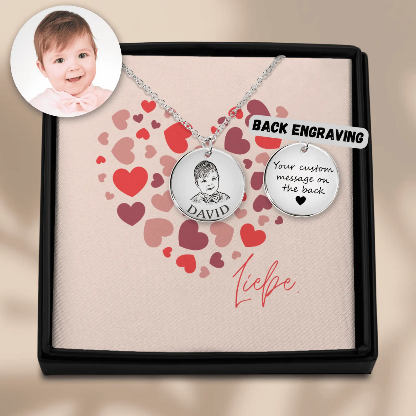 Baby Portrait Halskette mit deinem Foto und Text als Geschenk