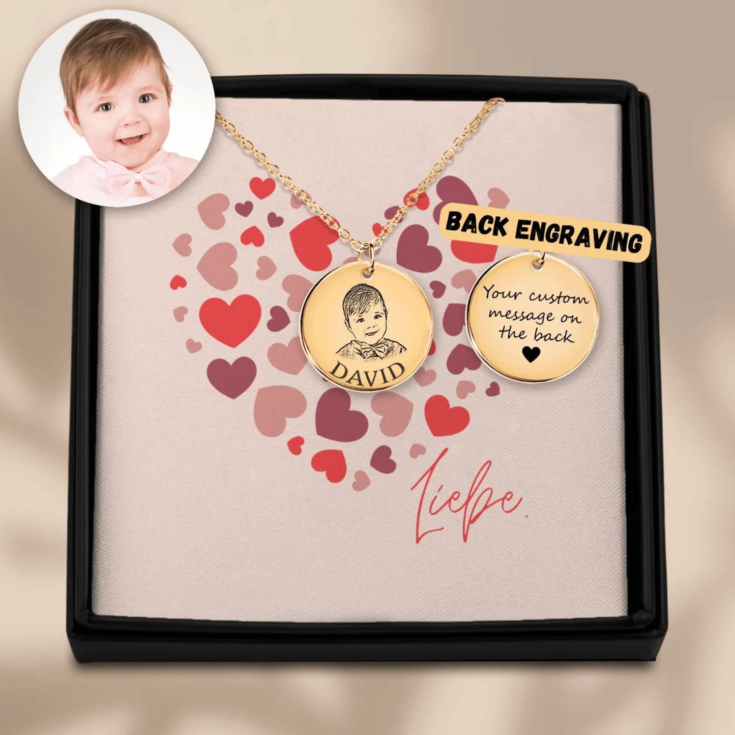 Baby Portrait Halskette mit deinem Foto und Text als Geschenk